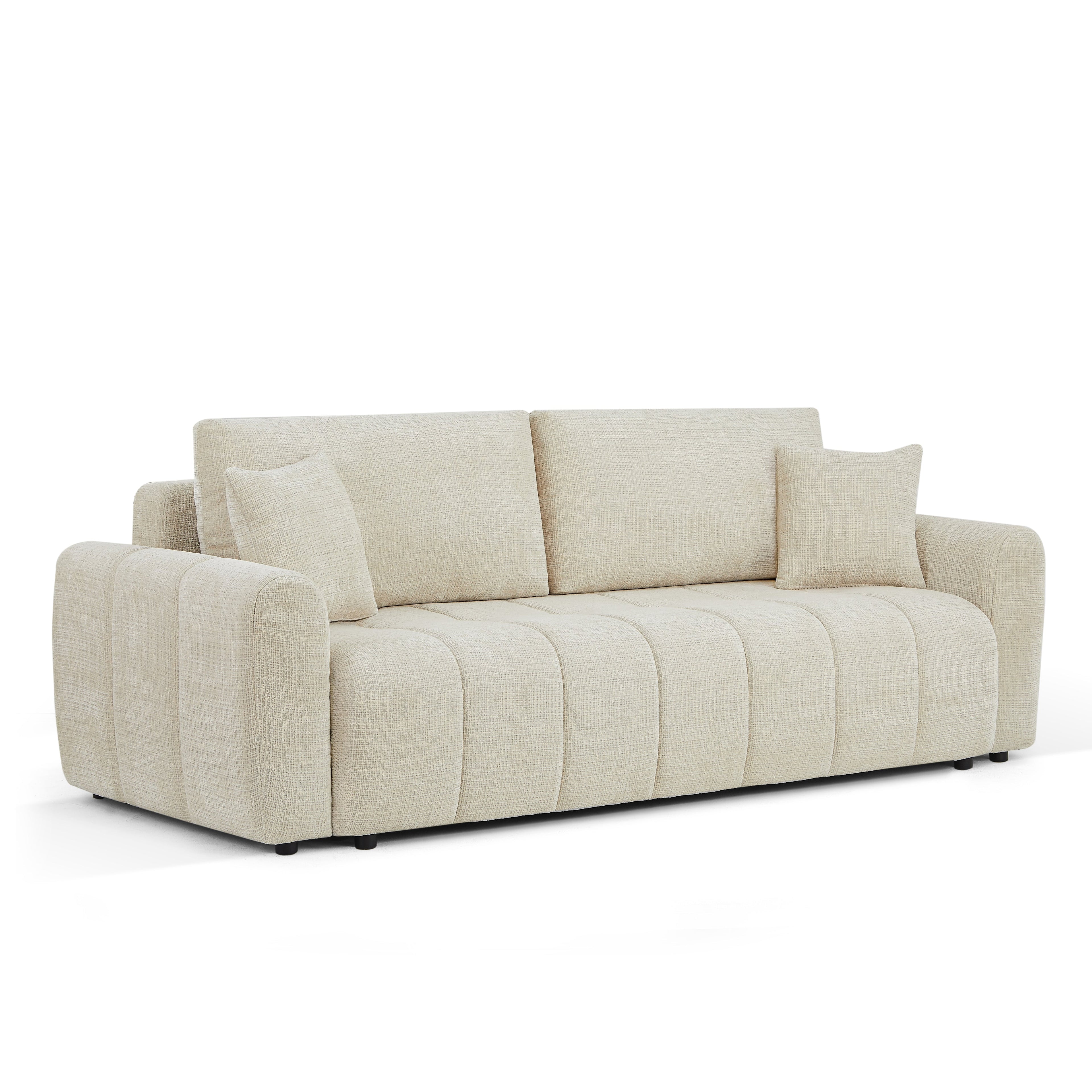 Convertible Sofa Jonea 3 Seater Textured Fabric Beige – Beige
