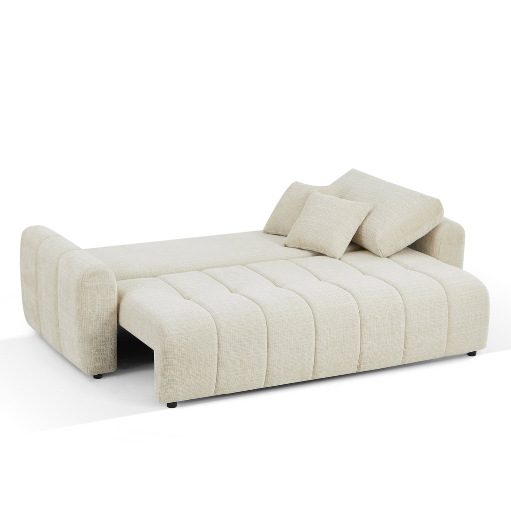 Convertible Sofa Jonea 3 Seater Textured Fabric Beige – Beige