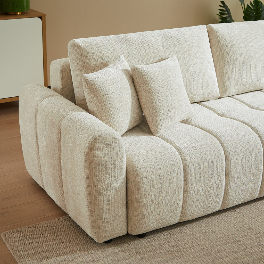Convertible Sofa Jonea 3 Seater Textured Fabric Beige – Beige