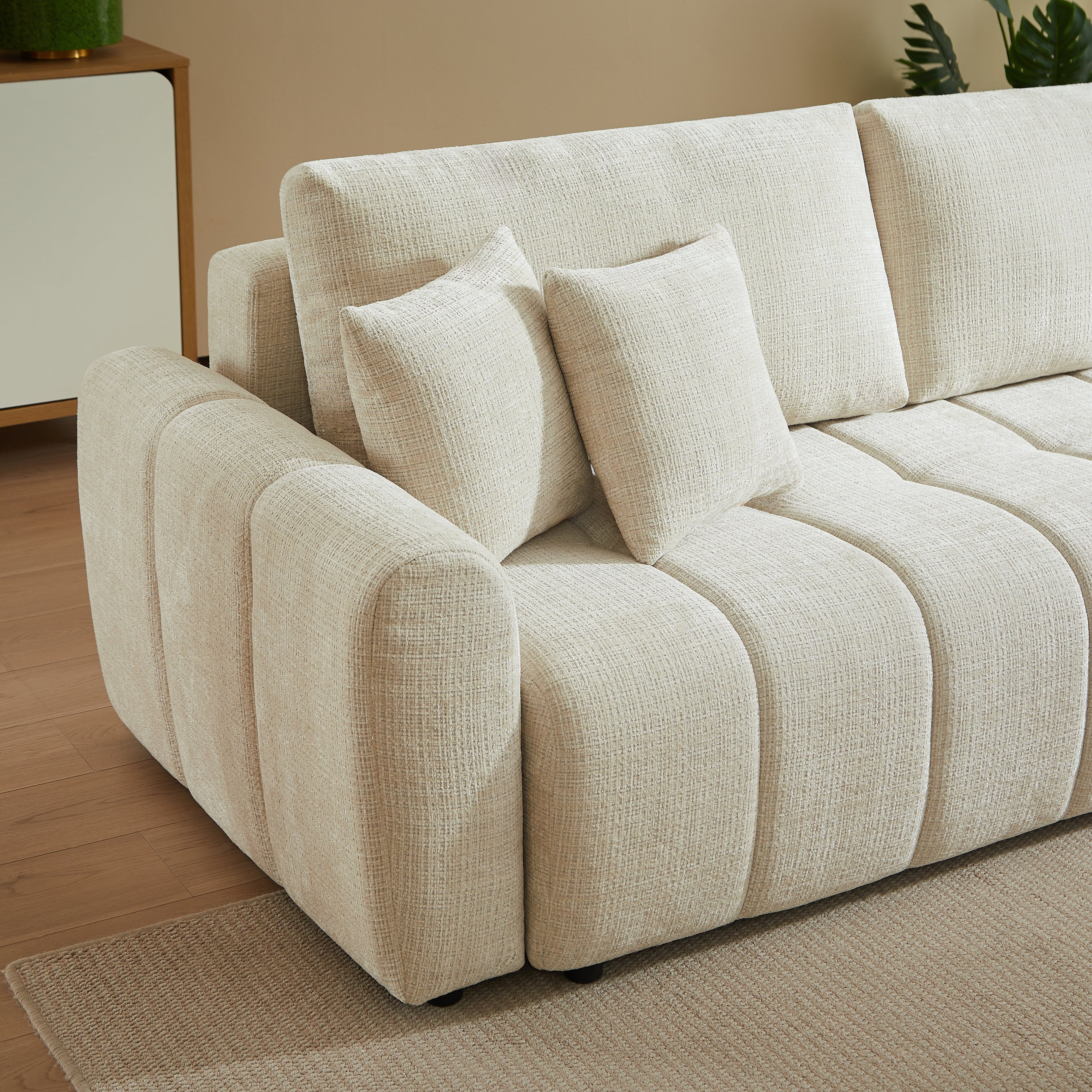 Convertible Sofa Jonea 3 Seater Textured Fabric Beige – Beige