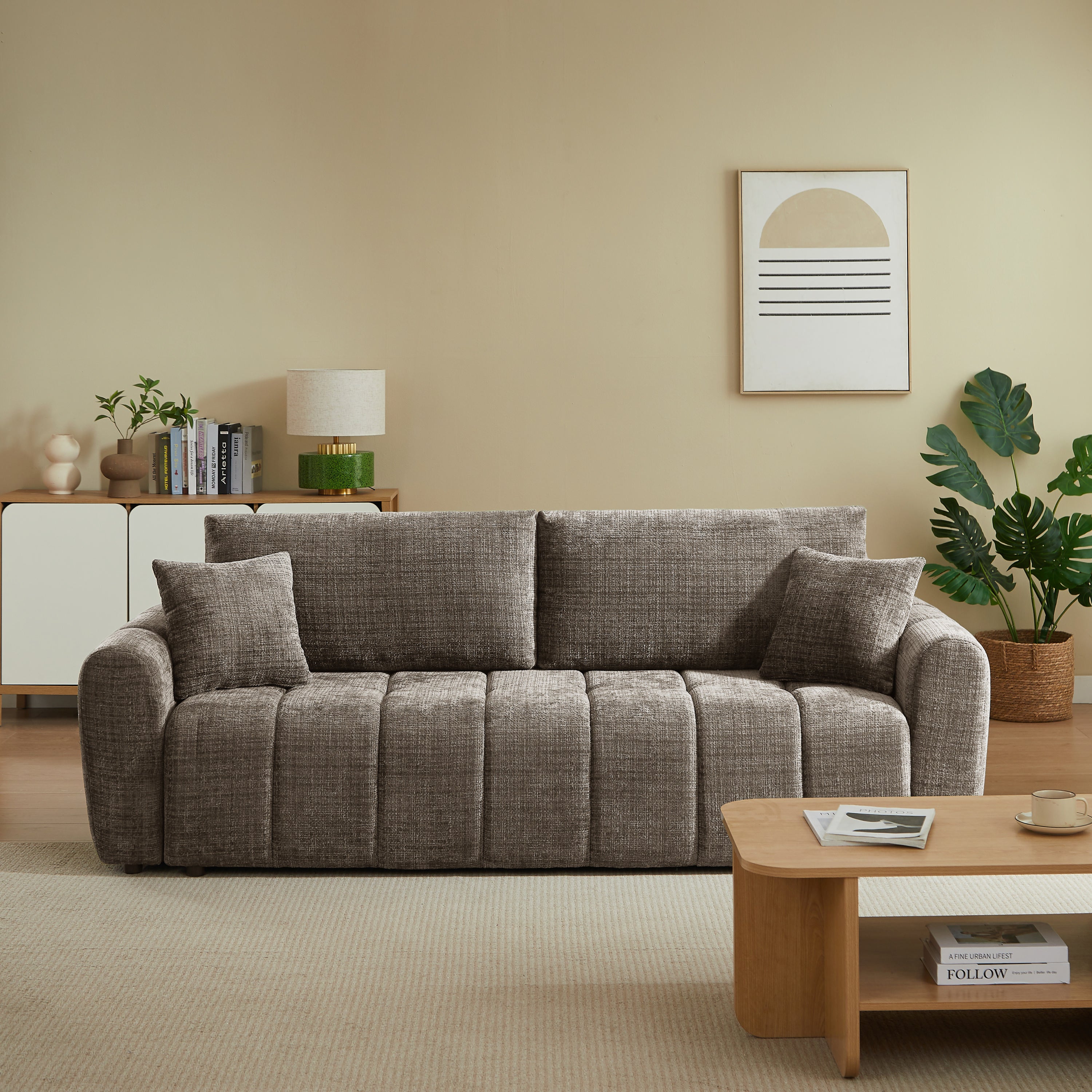 JONEA Convertible Sleeper Sofa – Textured Fabric 3-Seater Living Room Furniture