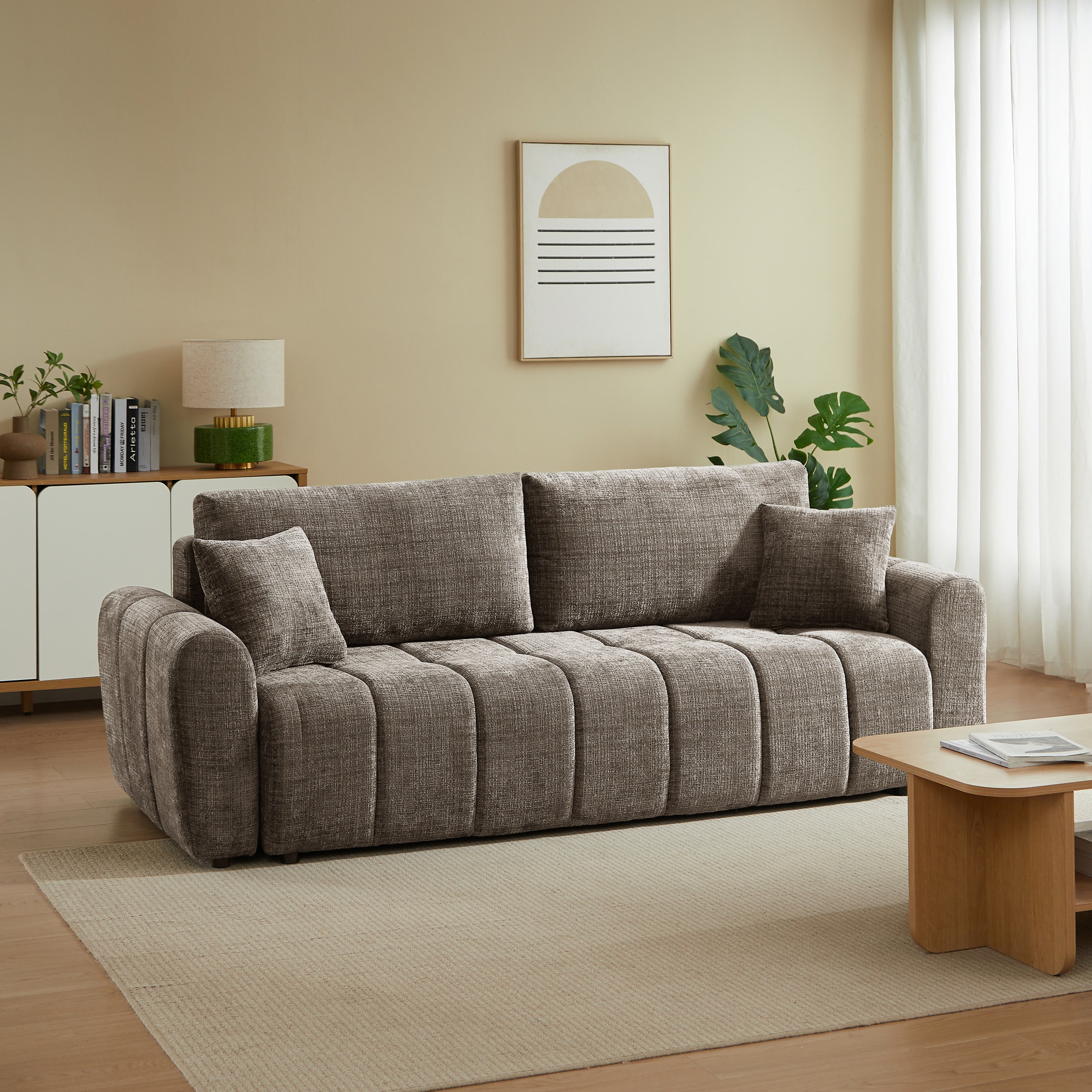 JONEA Convertible Sleeper Sofa – Textured Fabric 3-Seater Living Room Furniture