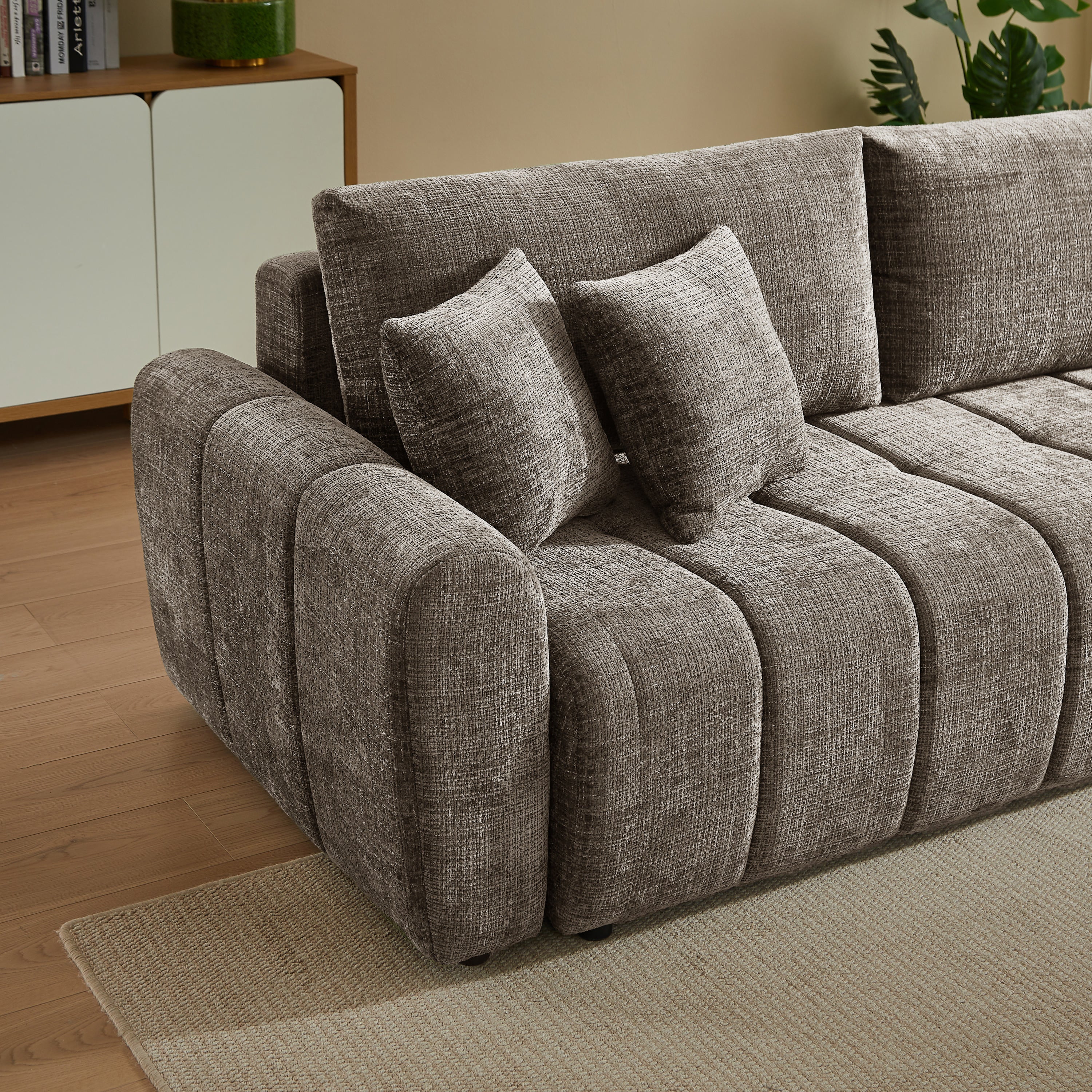 JONEA Convertible Sleeper Sofa – Textured Fabric 3-Seater Living Room Furniture