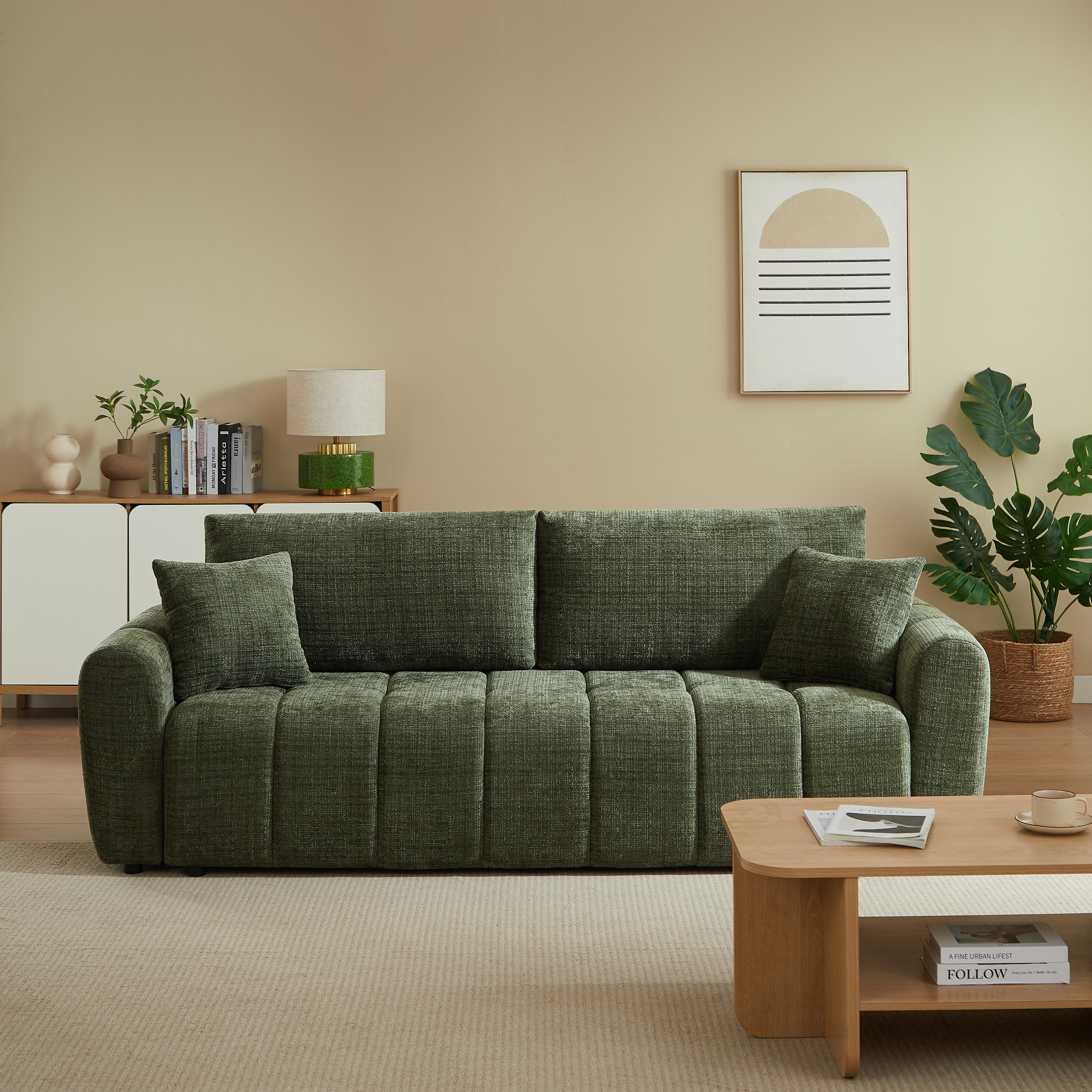 JONEA Convertible Sleeper Sofa – Textured Fabric 3-Seater Living Room Furniture