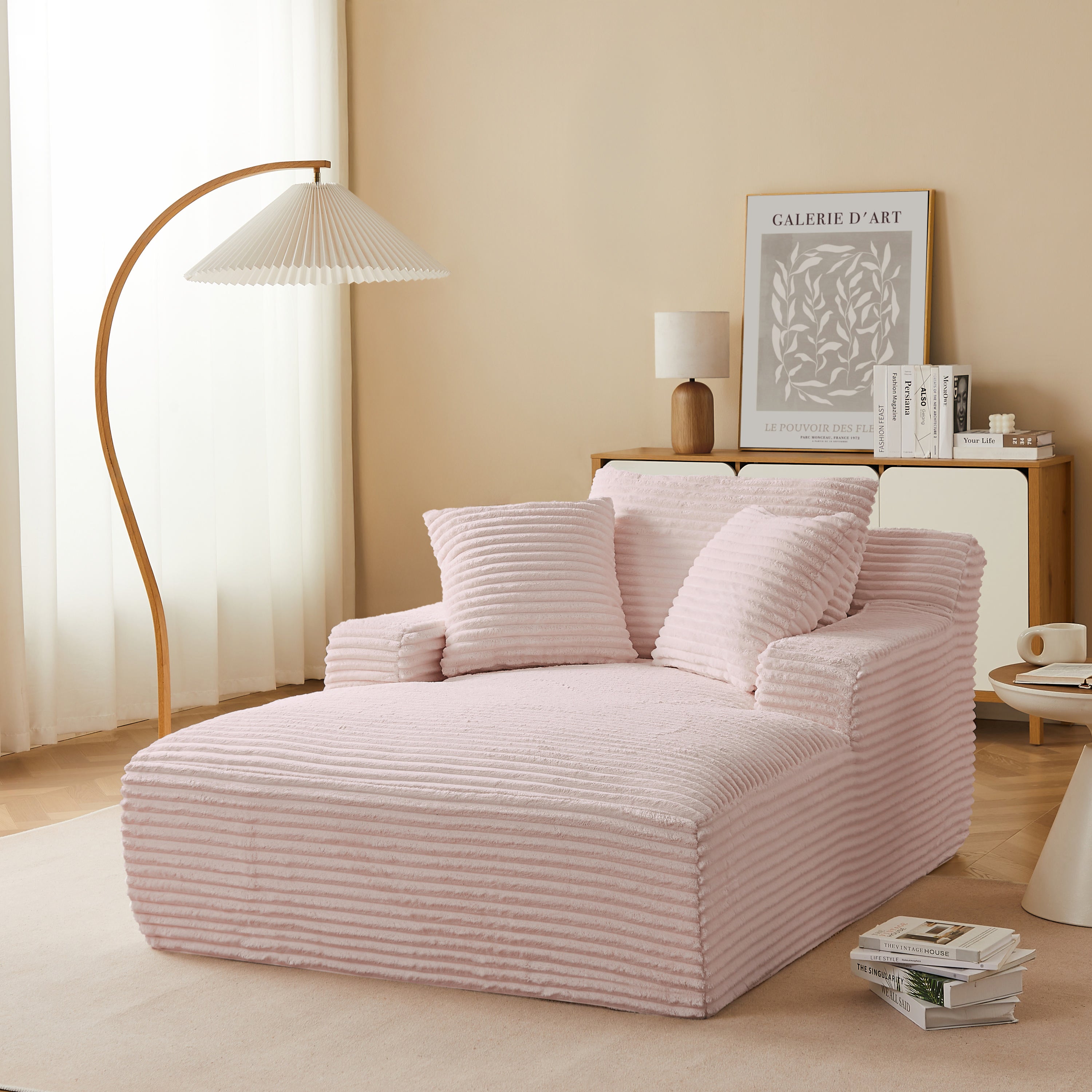 Deep Compact Fixed Sofa Kenedy 1 Seater Corduroy Velvet Pink – Pink