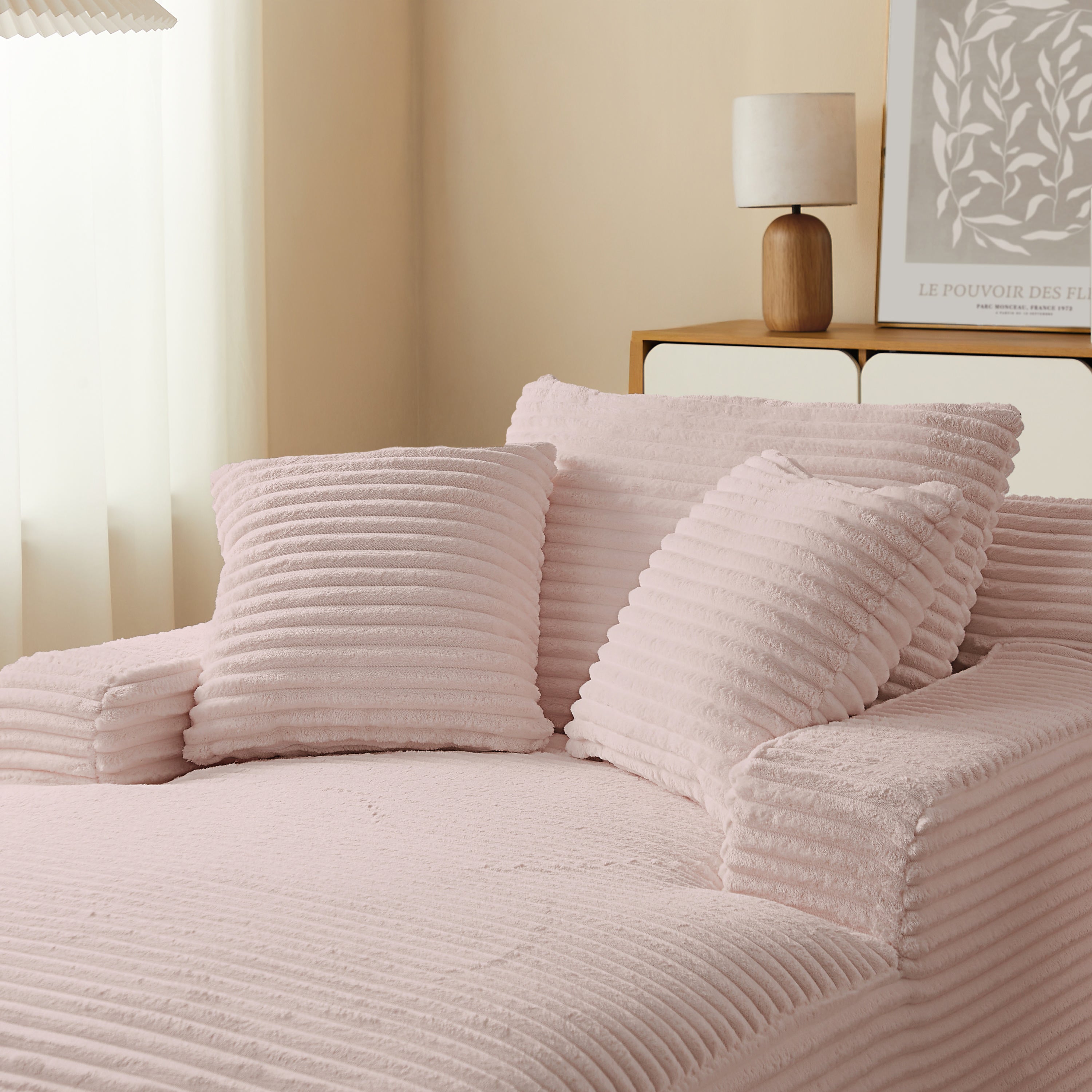 Deep Compact Fixed Sofa Kenedy 1 Seater Corduroy Velvet Pink – Pink