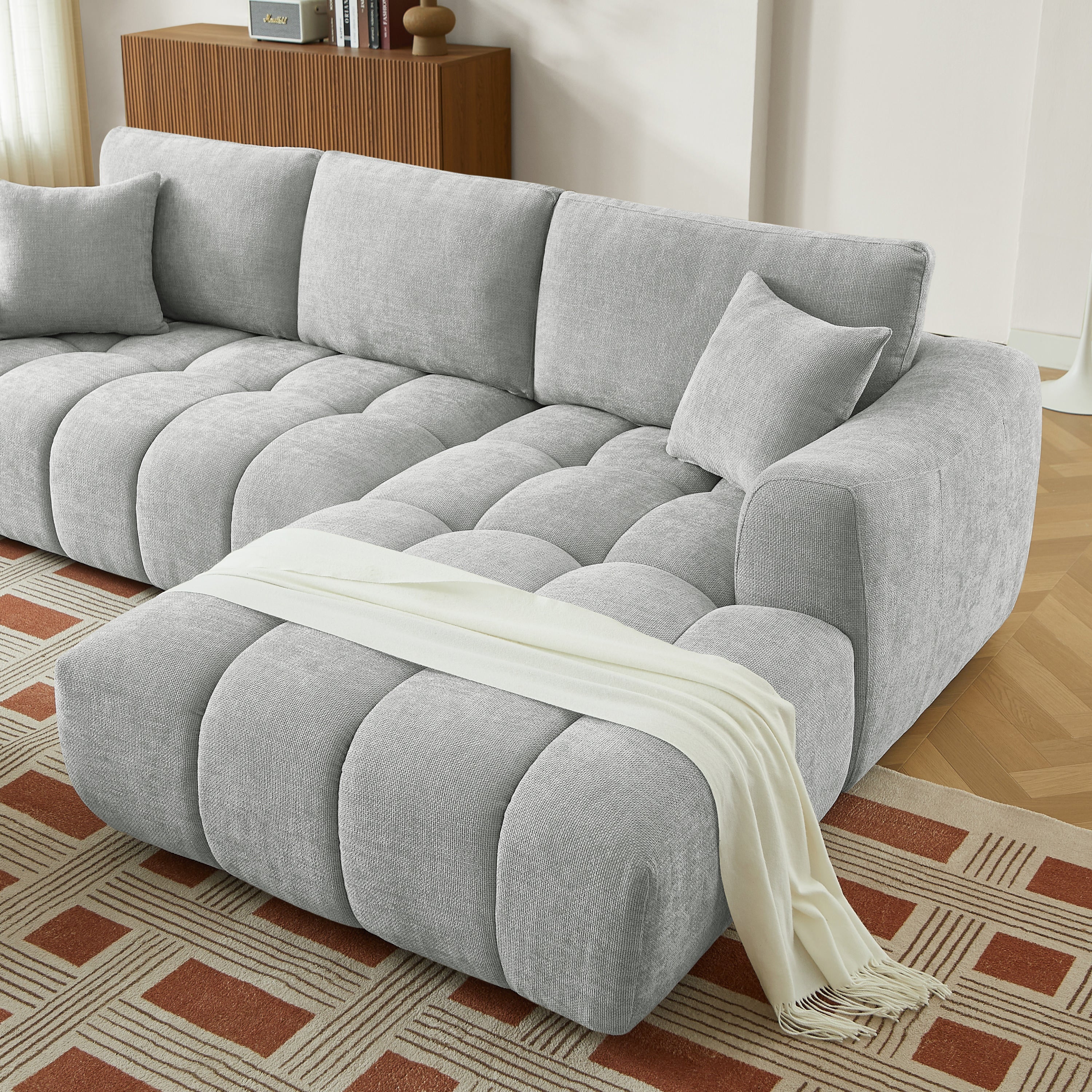 KEREA Right-Facing Fabric Corner Sofa – Gray