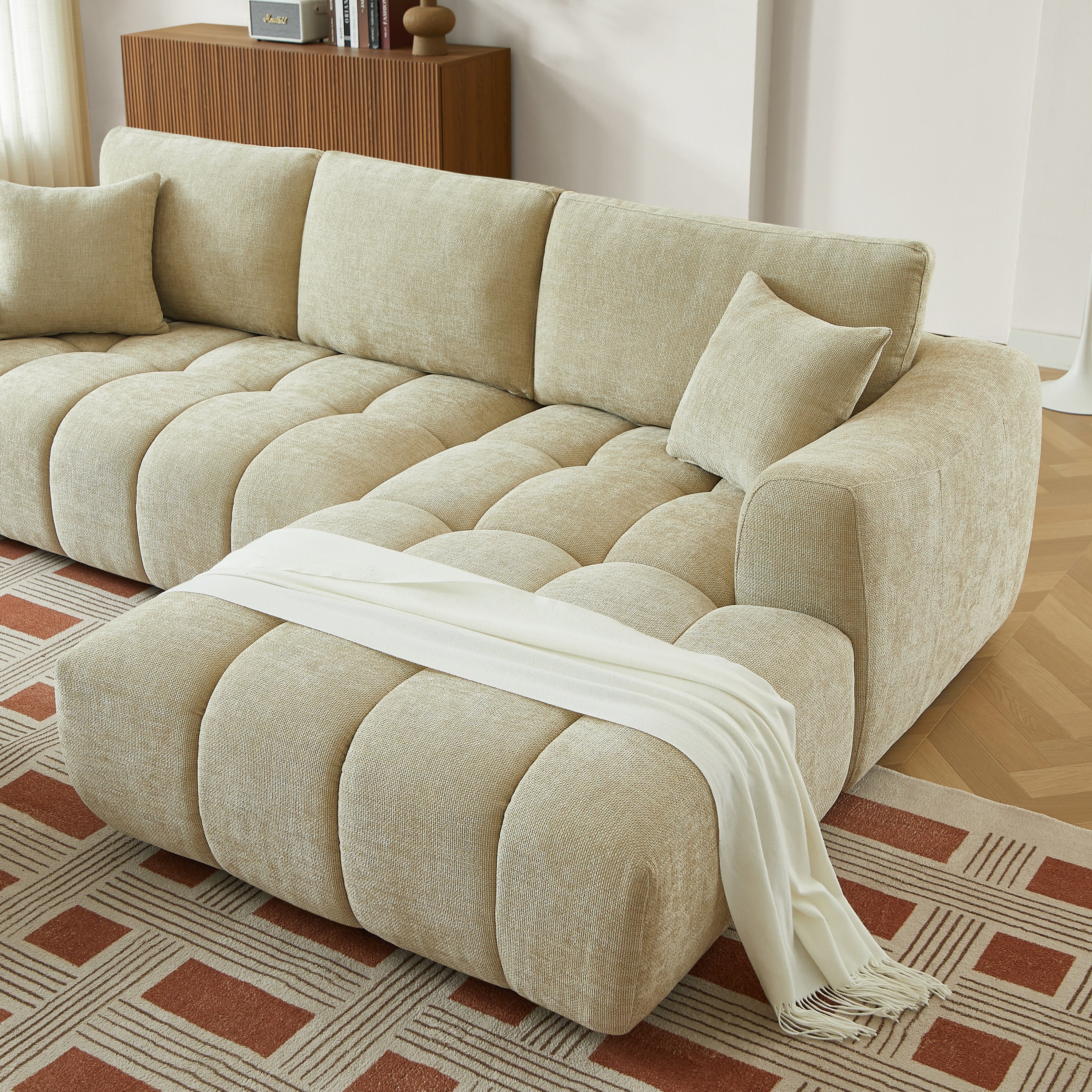 KEREA Right-Facing Fabric Corner Sofa – Taupe