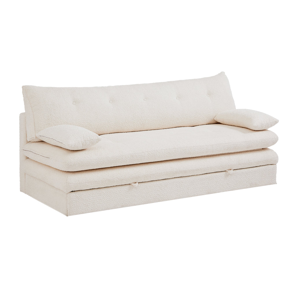 KIARA 76'' 3-Seater Convertible Sleeper Sofa Bed - Beige bouclé