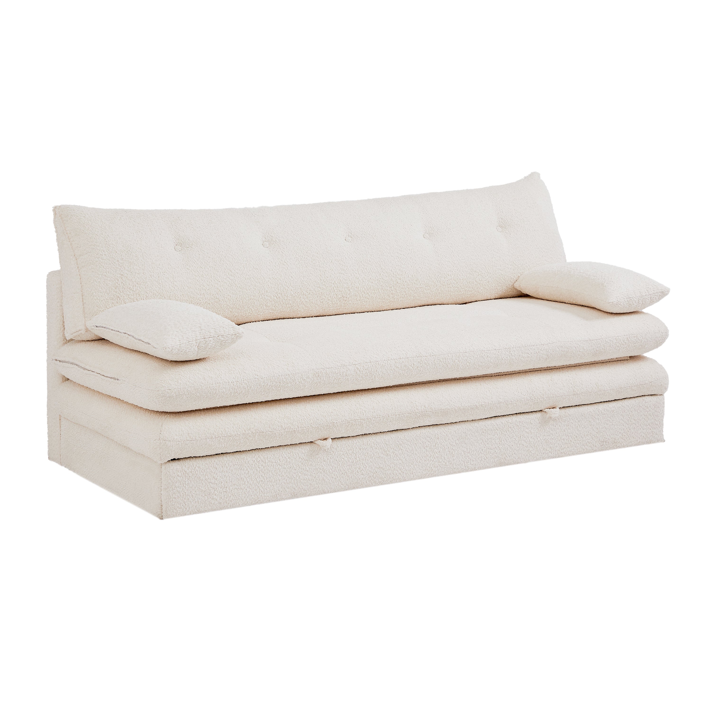 KIARA 76'' 3-Seater Convertible Sleeper Sofa Bed - Beige bouclé