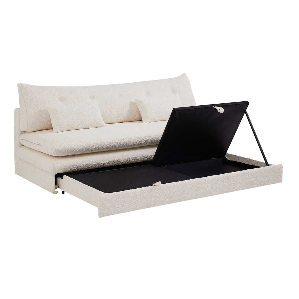 KIARA 76'' 3-Seater Convertible Sleeper Sofa Bed - Beige bouclé