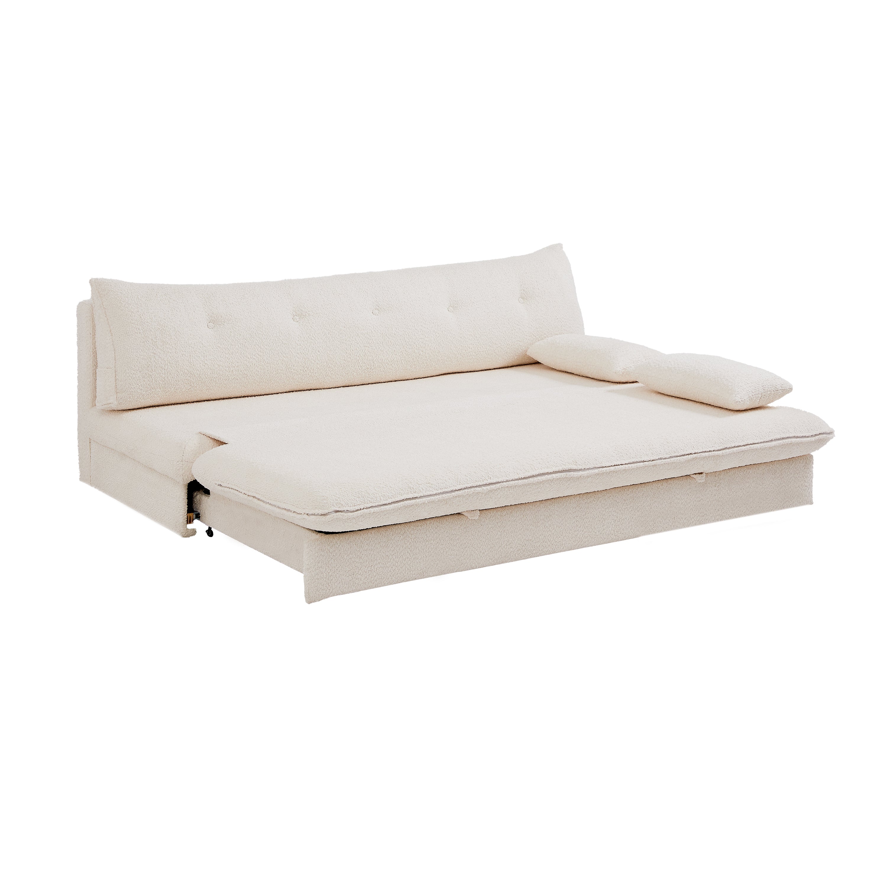 KIARA 76'' 3-Seater Convertible Sleeper Sofa Bed - Beige bouclé