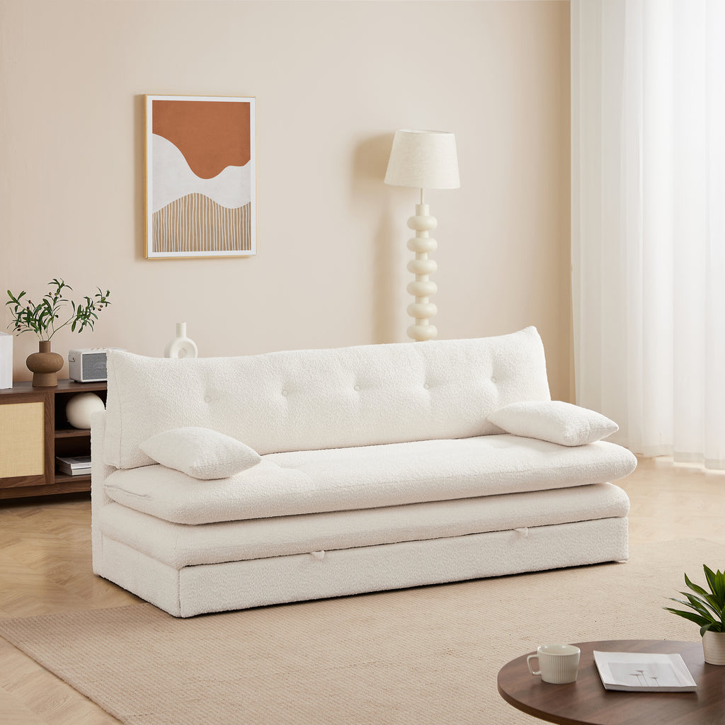 KIARA 76'' 3-Seater Convertible Sleeper Sofa Bed - Beige bouclé