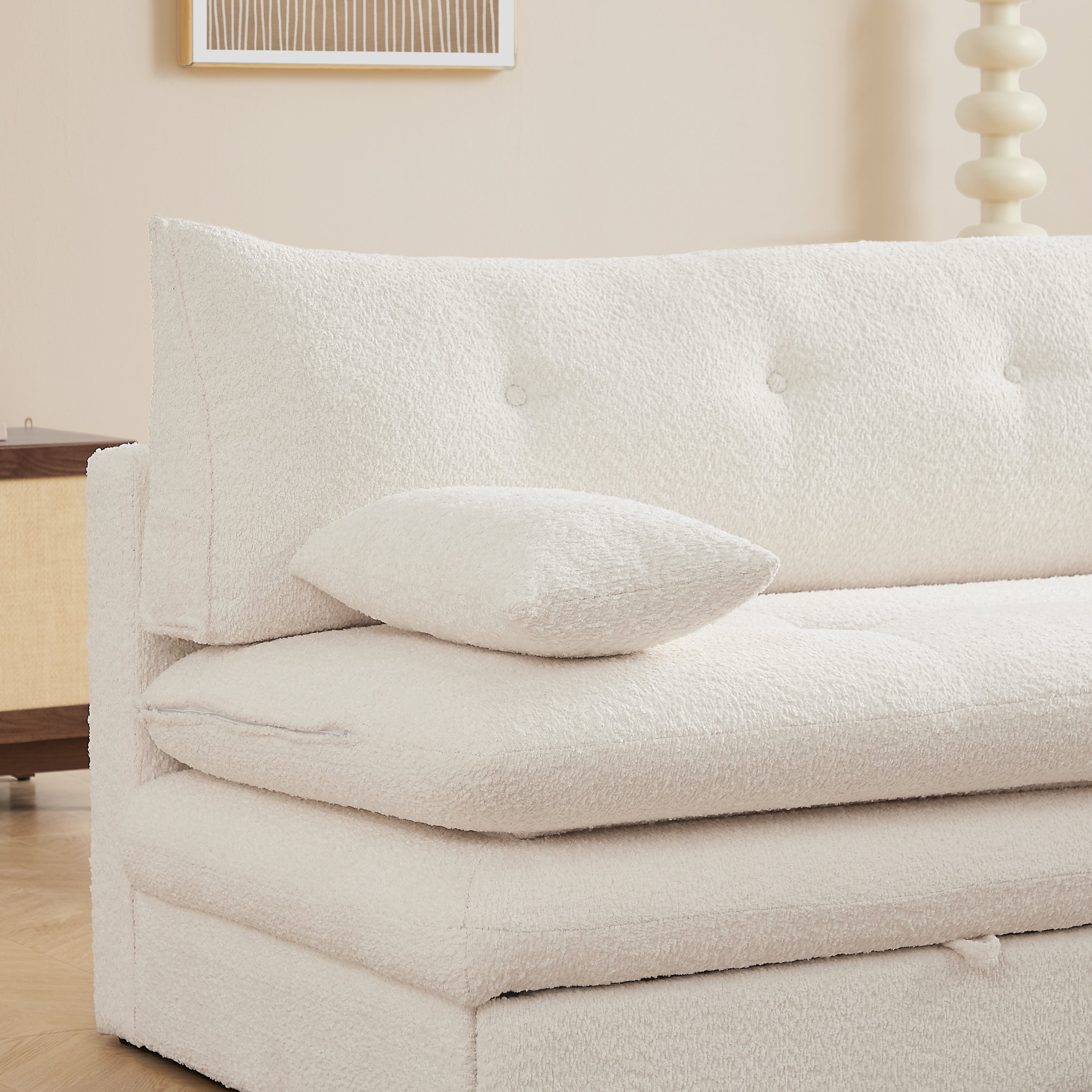KIARA 76'' 3-Seater Convertible Sleeper Sofa Bed - Beige bouclé