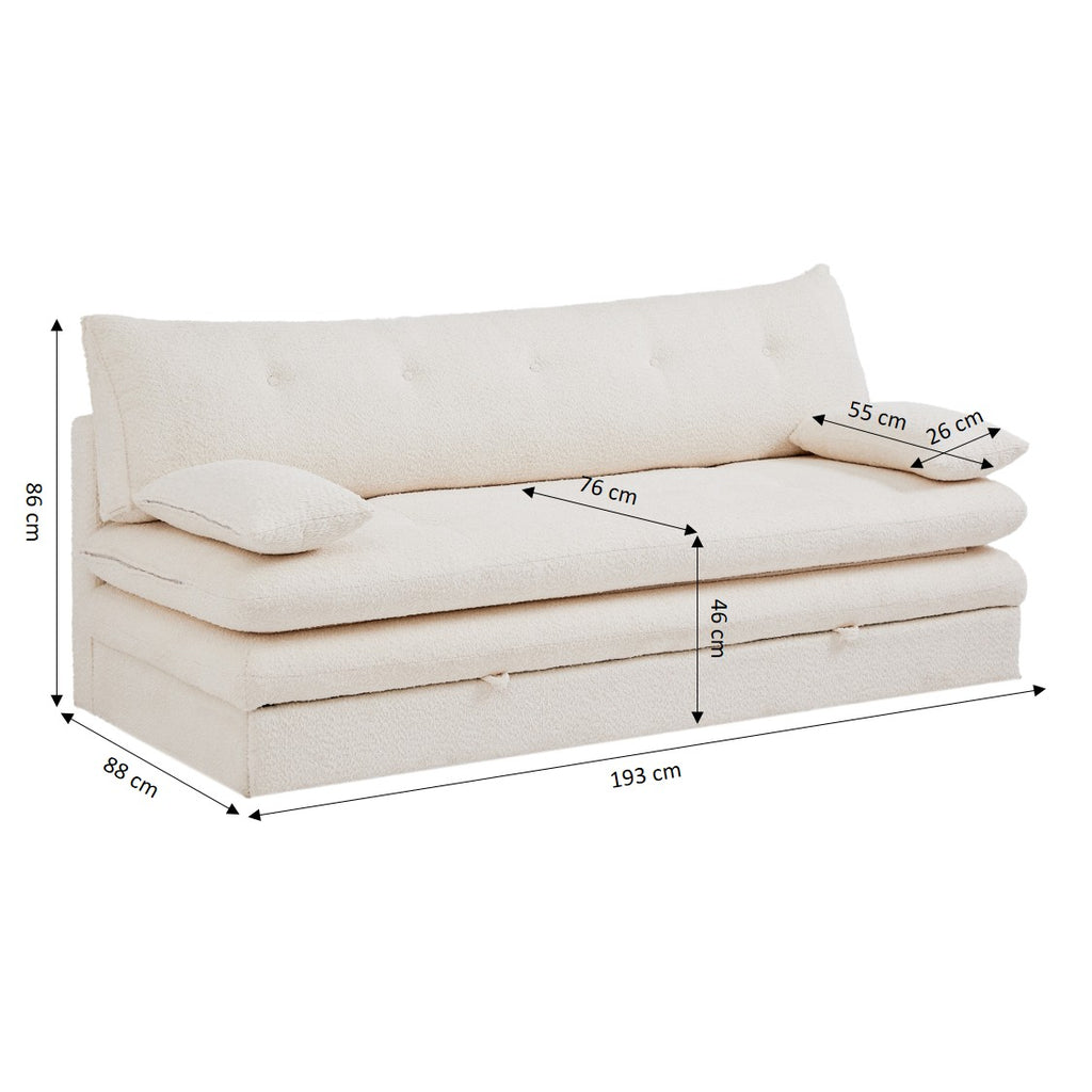 KIARA 76'' 3-Seater Convertible Sleeper Sofa Bed - Beige bouclé