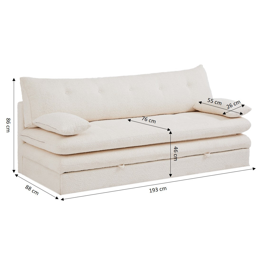 KIARA 76'' 3-Seater Convertible Sleeper Sofa Bed - Beige bouclé