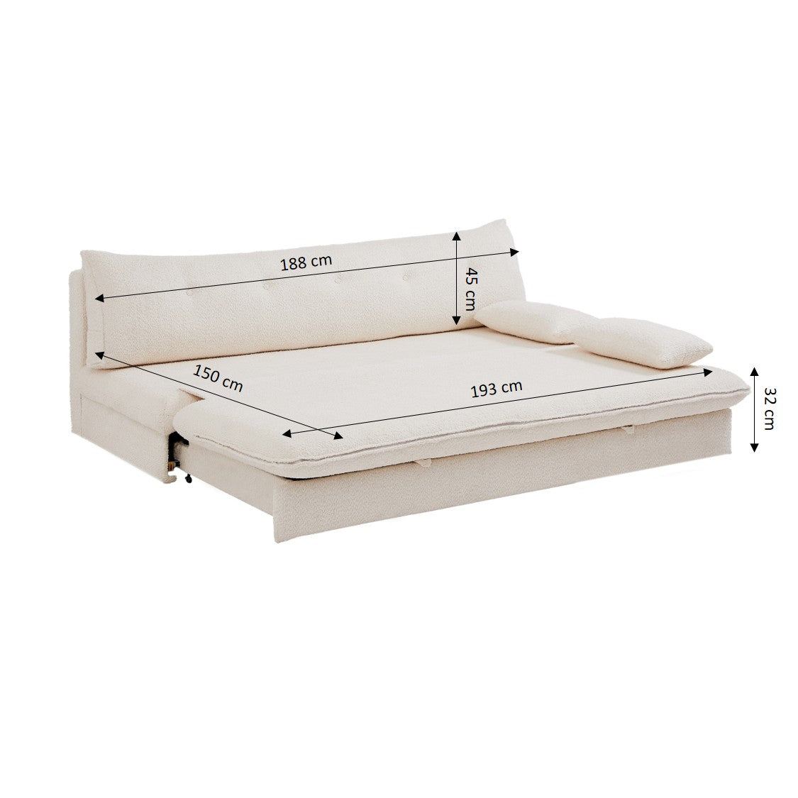 KIARA 76'' 3-Seater Convertible Sleeper Sofa Bed - Beige bouclé