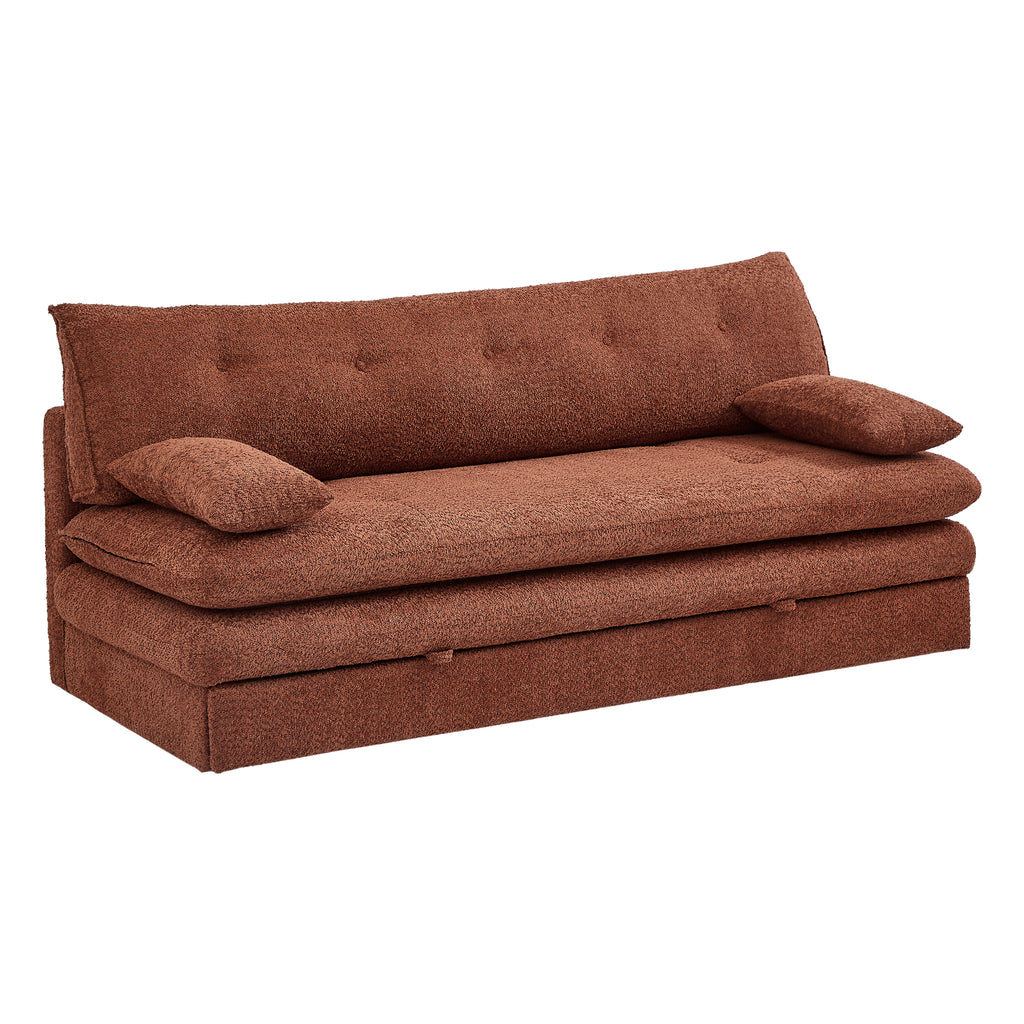 KIARA 76'' 3-Seater Convertible Sleeper Sofa Bed - Terracotta bouclé