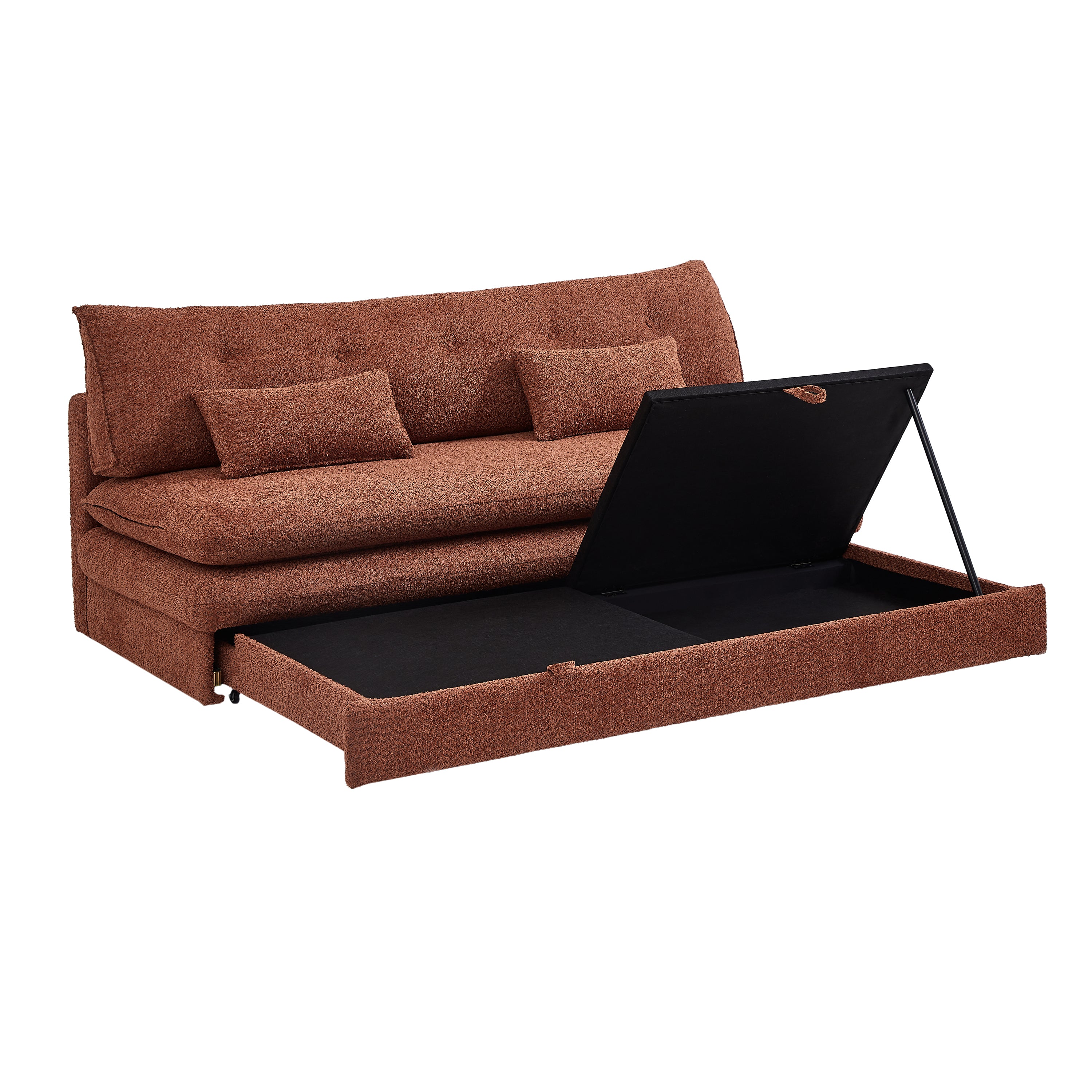 KIARA 76'' 3-Seater Convertible Sleeper Sofa Bed - Terracotta bouclé