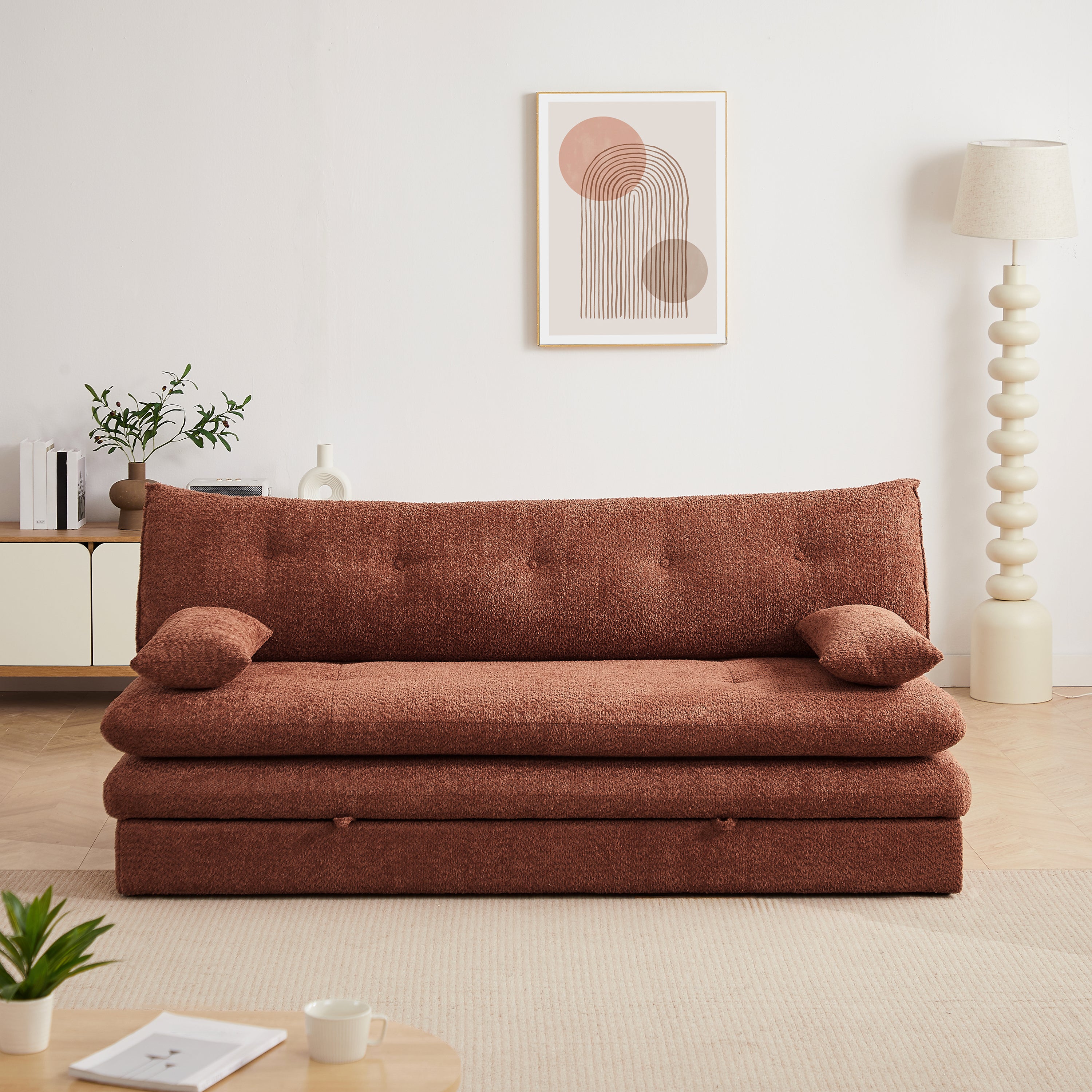 KIARA 76'' 3-Seater Convertible Sleeper Sofa Bed - Terracotta bouclé