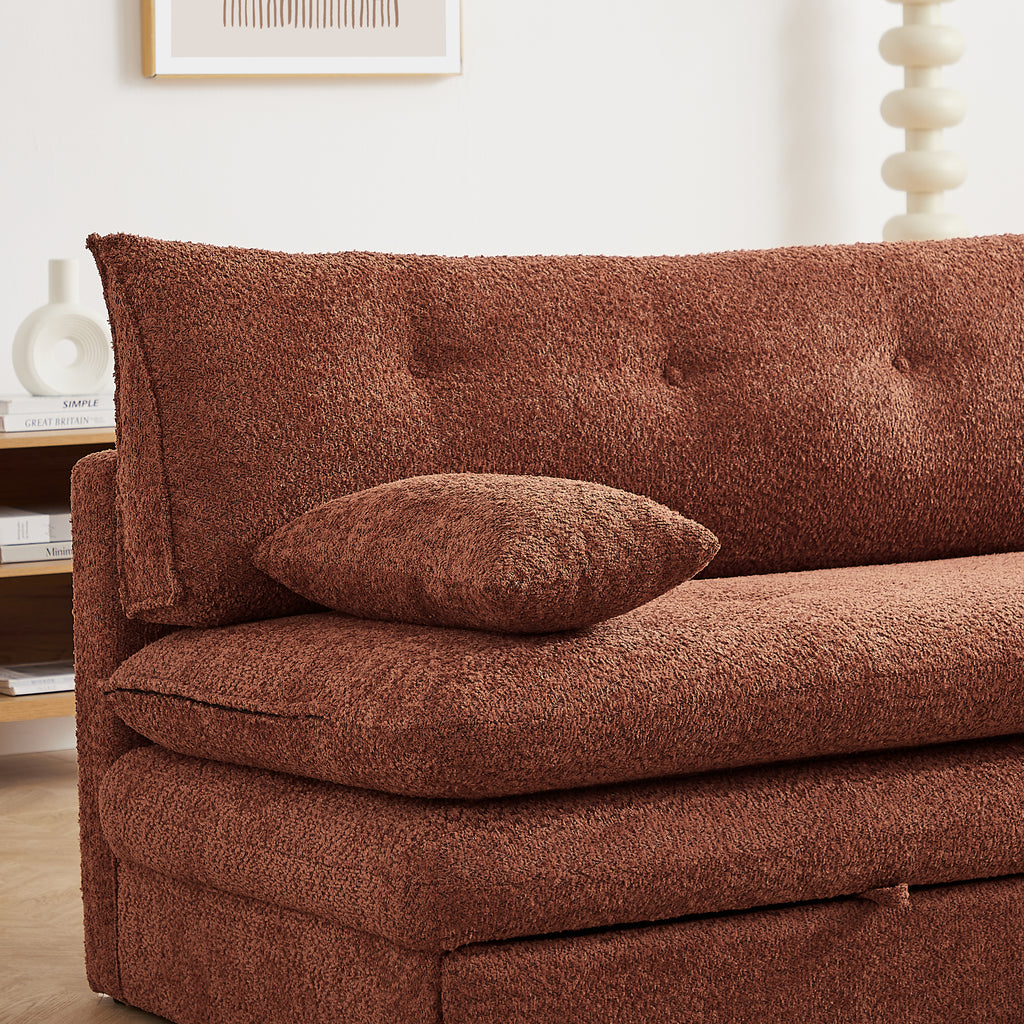 KIARA 76'' 3-Seater Convertible Sleeper Sofa Bed - Terracotta bouclé