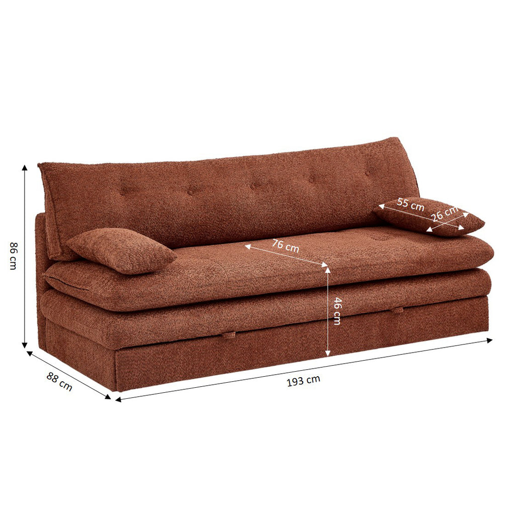 KIARA 76'' 3-Seater Convertible Sleeper Sofa Bed - Terracotta bouclé