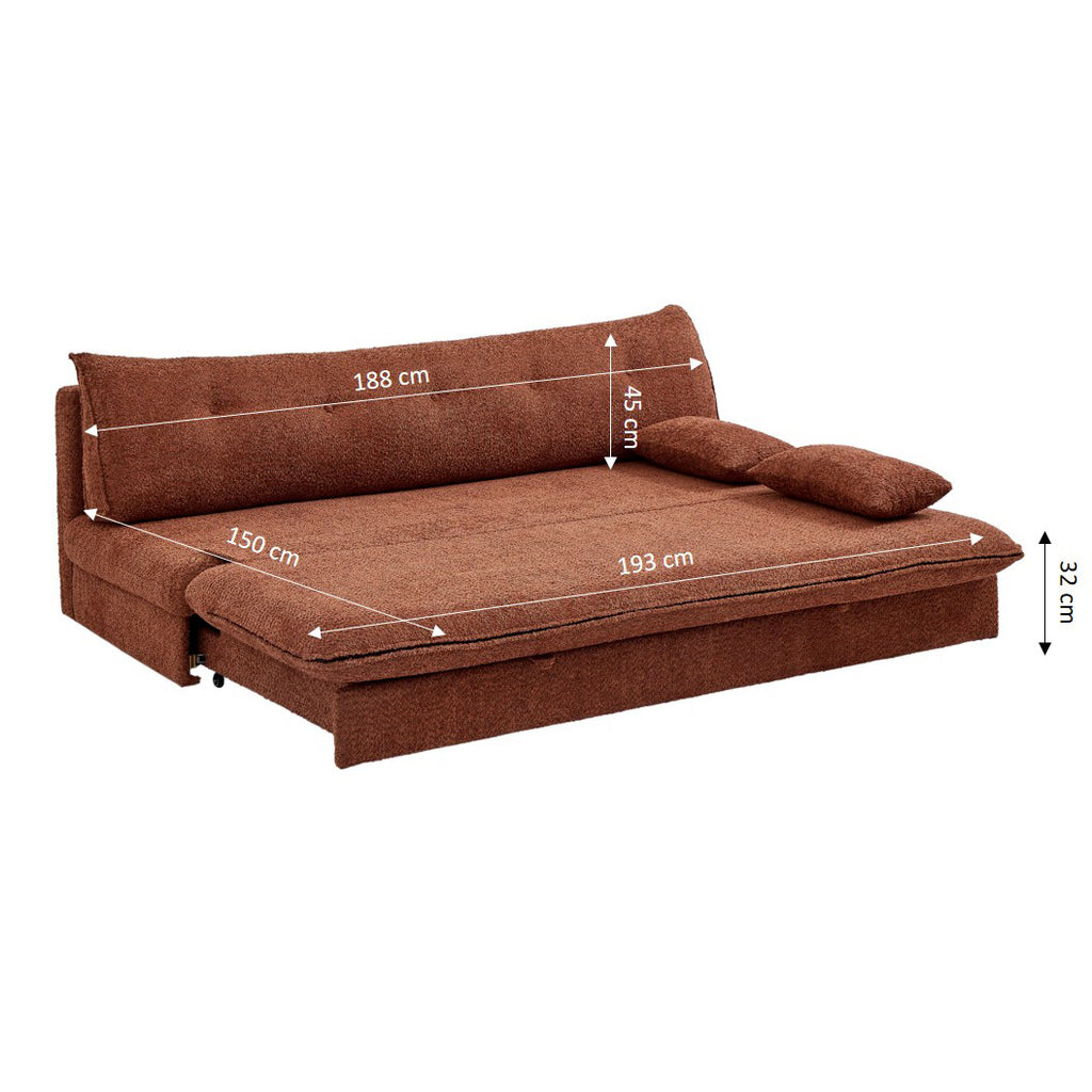 KIARA 76'' 3-Seater Convertible Sleeper Sofa Bed - Terracotta bouclé