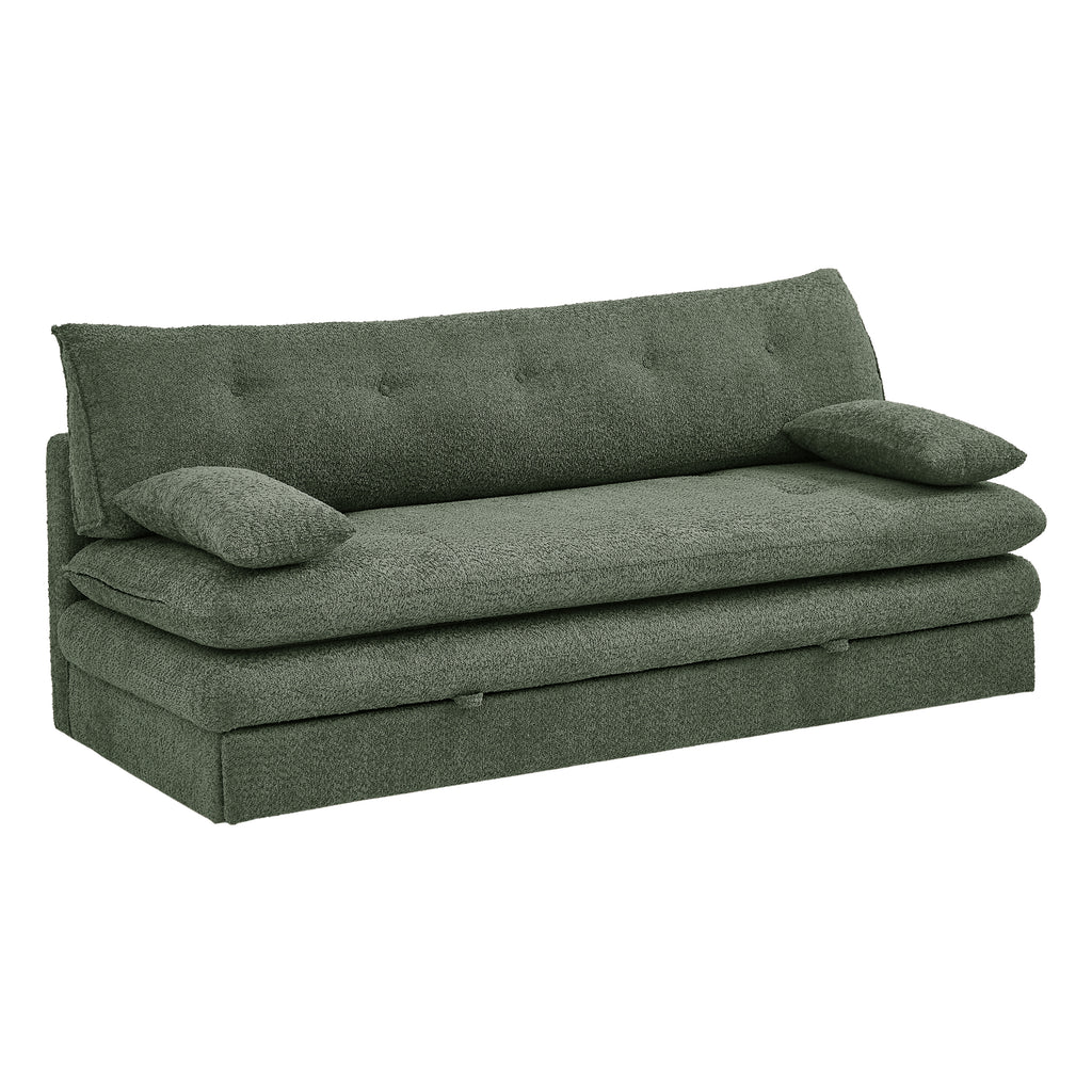 KIARA 76'' 3-Seater Convertible Sleeper Sofa Bed - Green bouclé