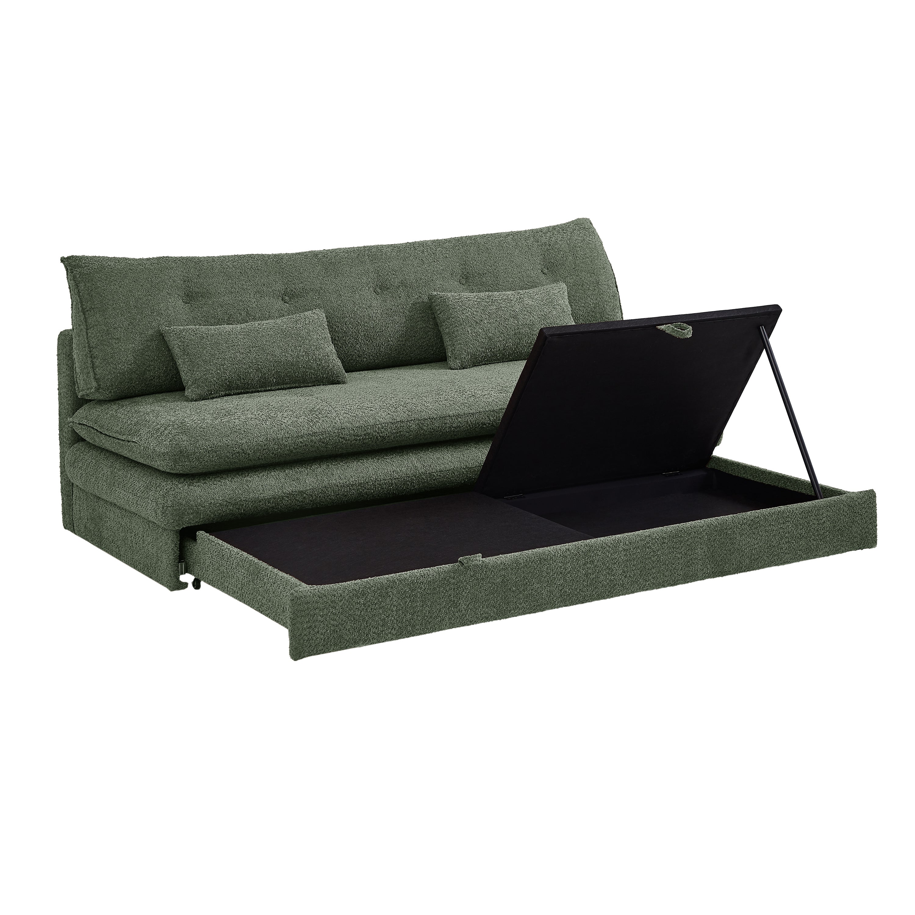 KIARA 76'' 3-Seater Convertible Sleeper Sofa Bed - Green bouclé