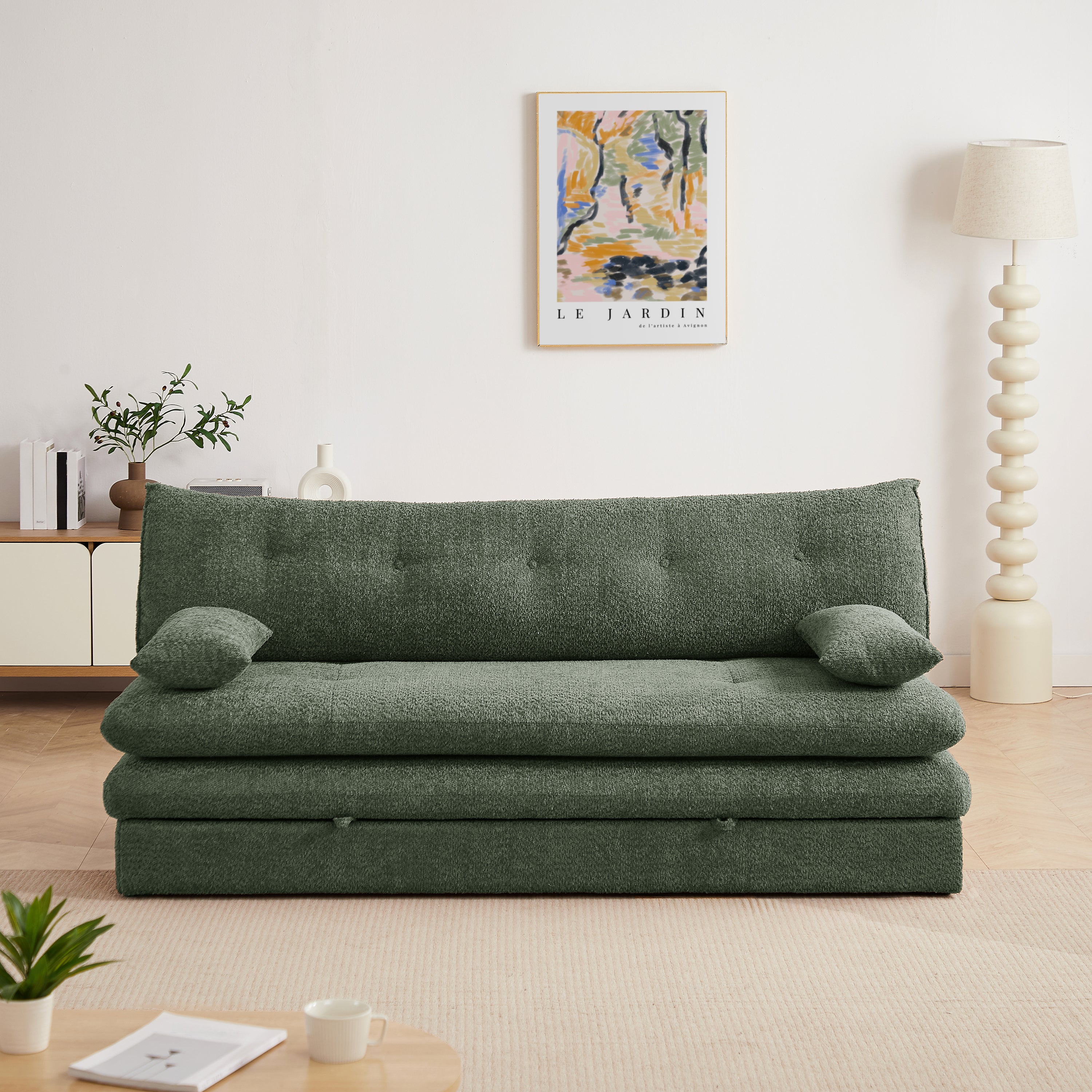 KIARA 76'' 3-Seater Convertible Sleeper Sofa Bed - Green bouclé