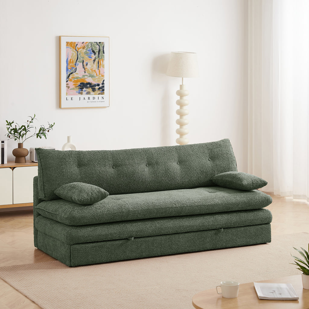 KIARA 76'' 3-Seater Convertible Sleeper Sofa Bed - Green bouclé