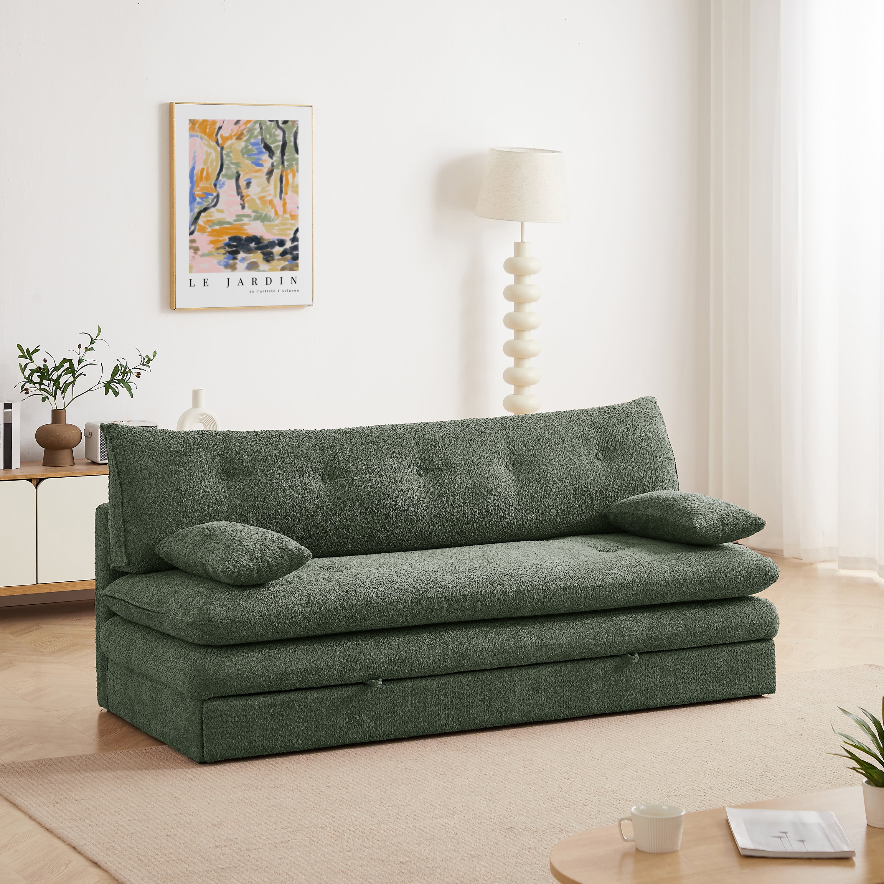 KIARA 76'' 3-Seater Convertible Sleeper Sofa Bed - Green bouclé
