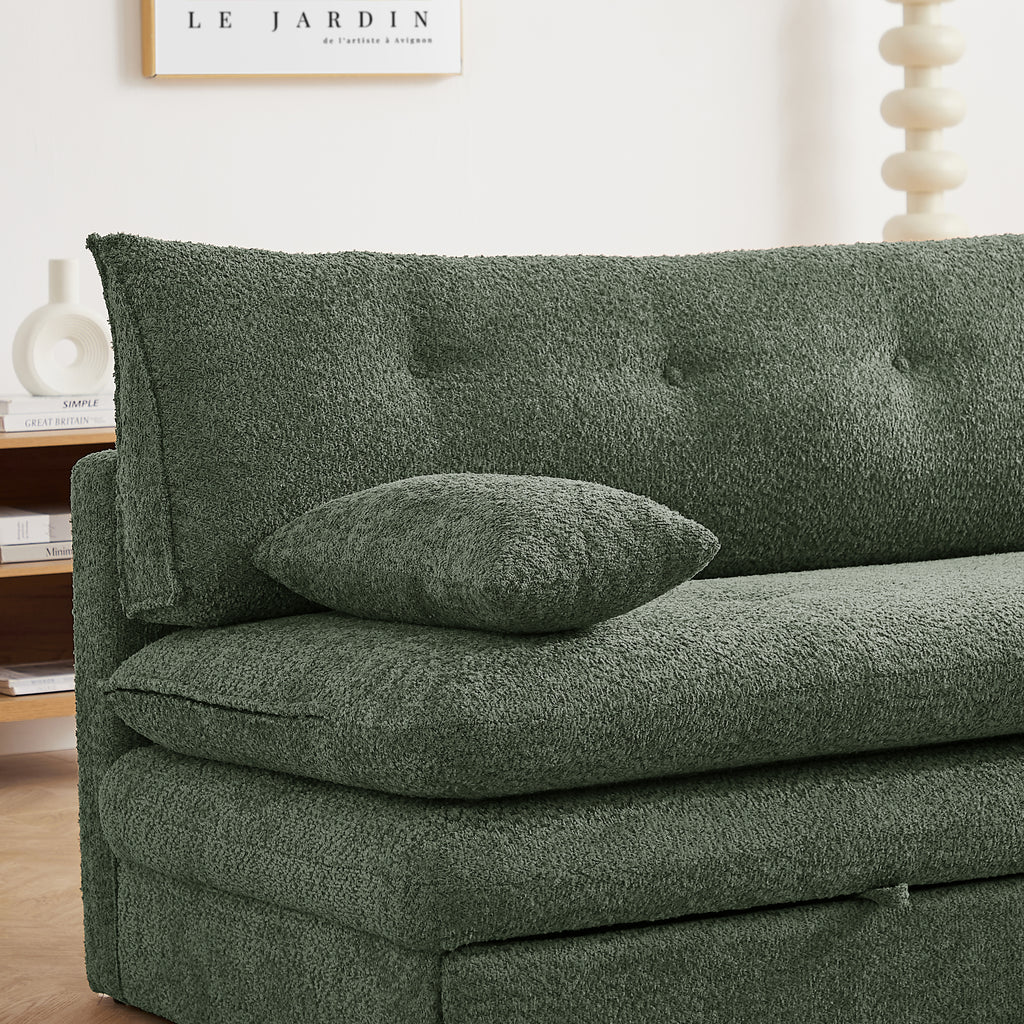 KIARA 76'' 3-Seater Convertible Sleeper Sofa Bed - Green bouclé