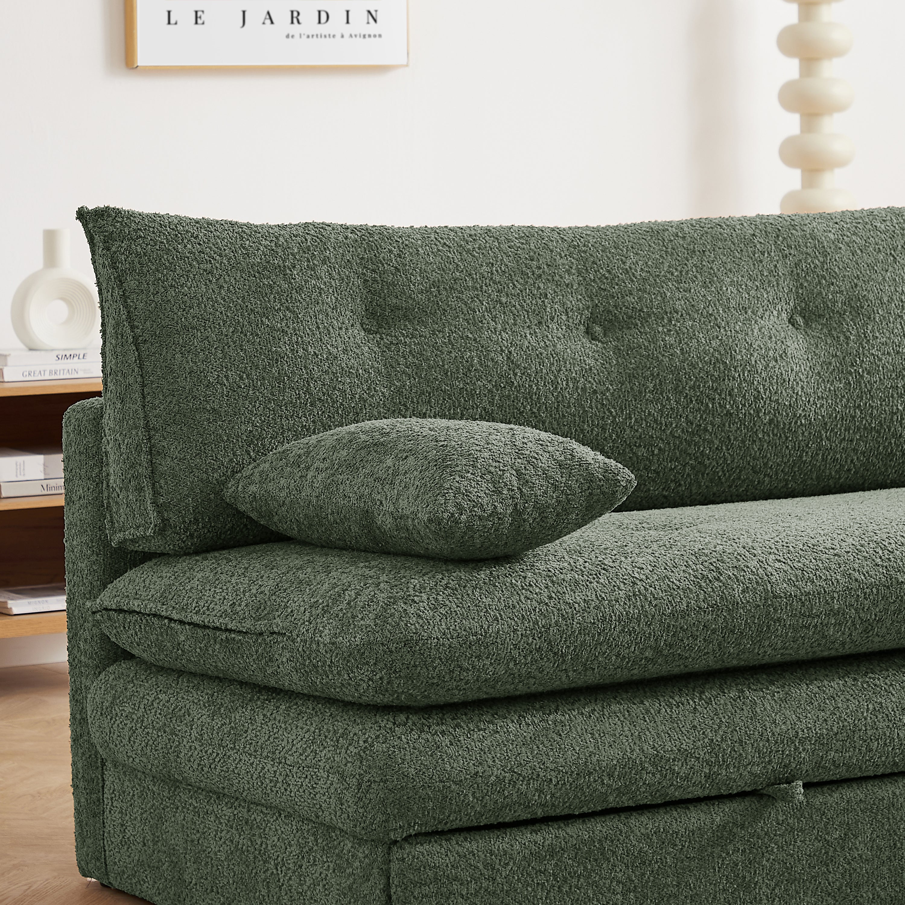 KIARA 76'' 3-Seater Convertible Sleeper Sofa Bed - Green bouclé