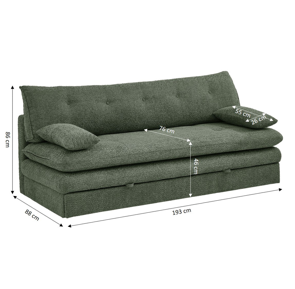 KIARA 76'' 3-Seater Convertible Sleeper Sofa Bed - Green bouclé