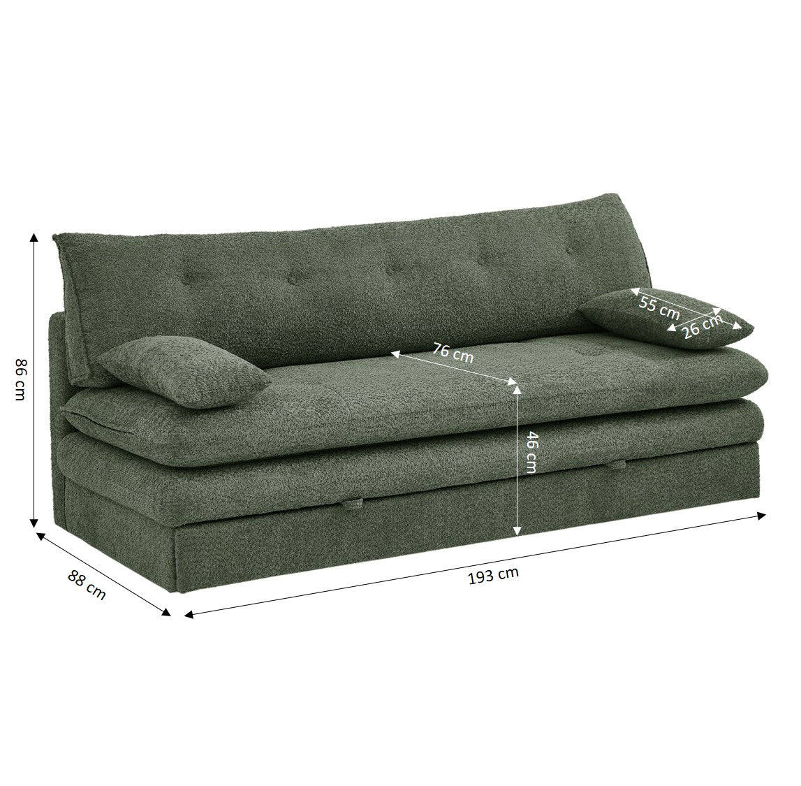 KIARA 76'' 3-Seater Convertible Sleeper Sofa Bed - Green bouclé