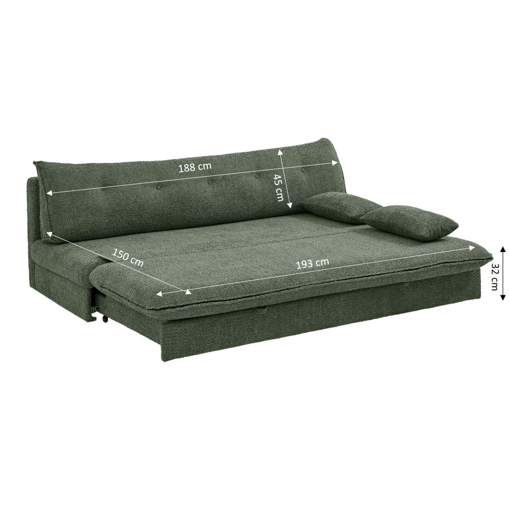 KIARA 76'' 3-Seater Convertible Sleeper Sofa Bed - Green bouclé