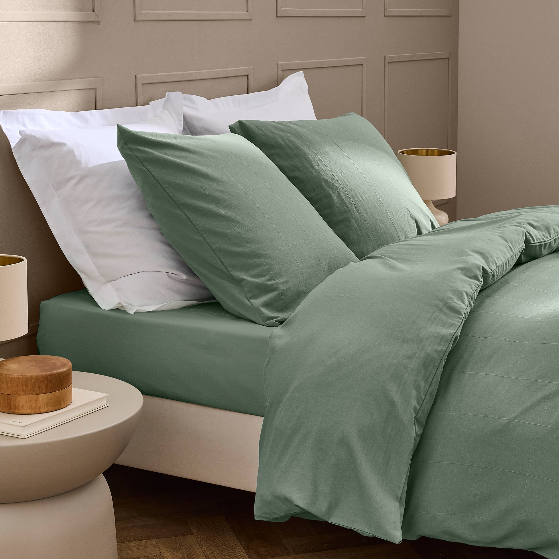 KITO Duvet Cover Set White 94" x 87" - Green
