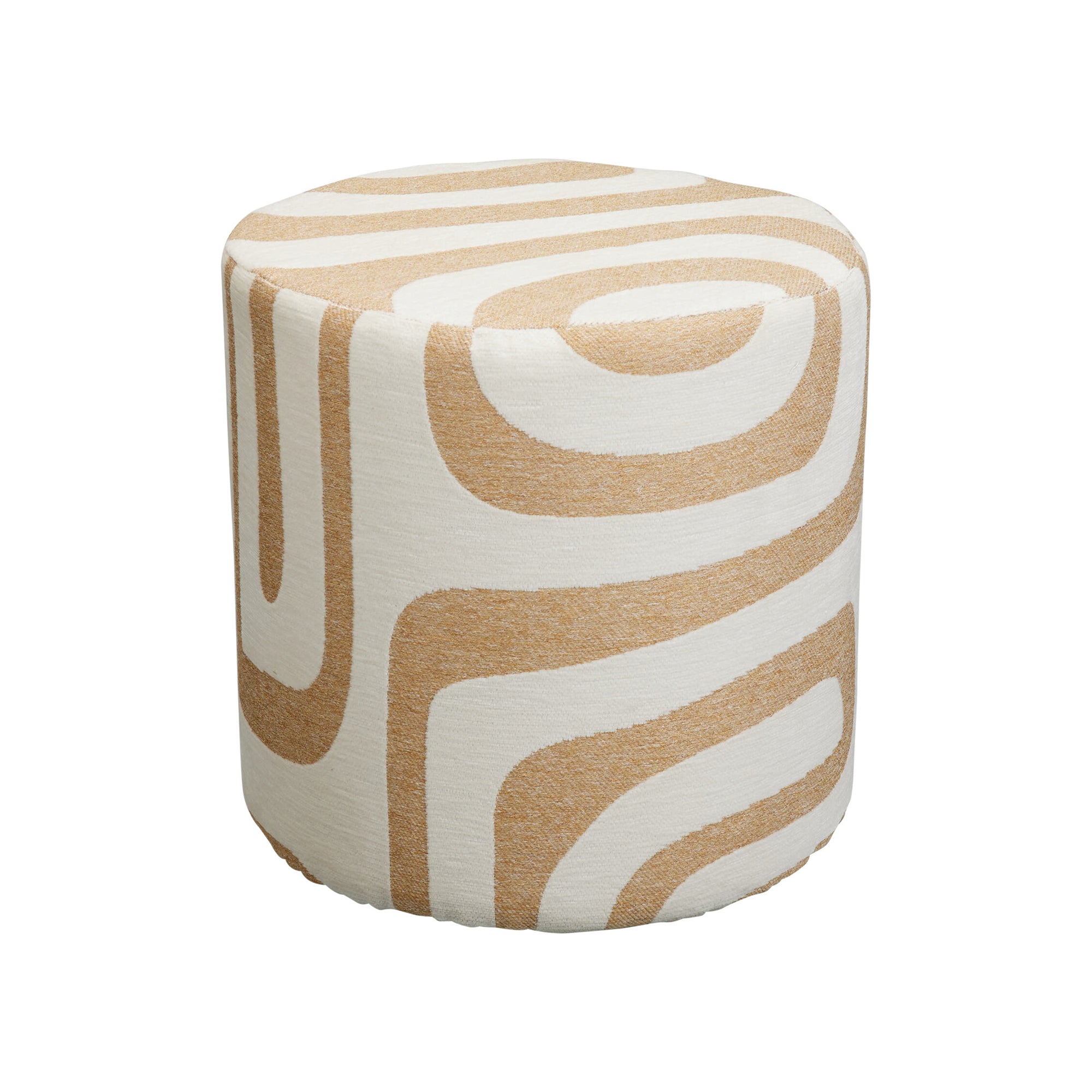KON Upholstered Pouf White Fabric with Beige Pattern