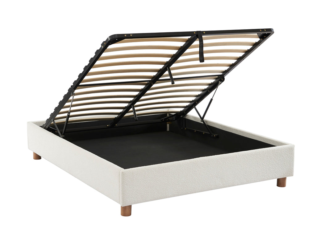 KORALL Upholstered Storage Bed with Slatted Base – White