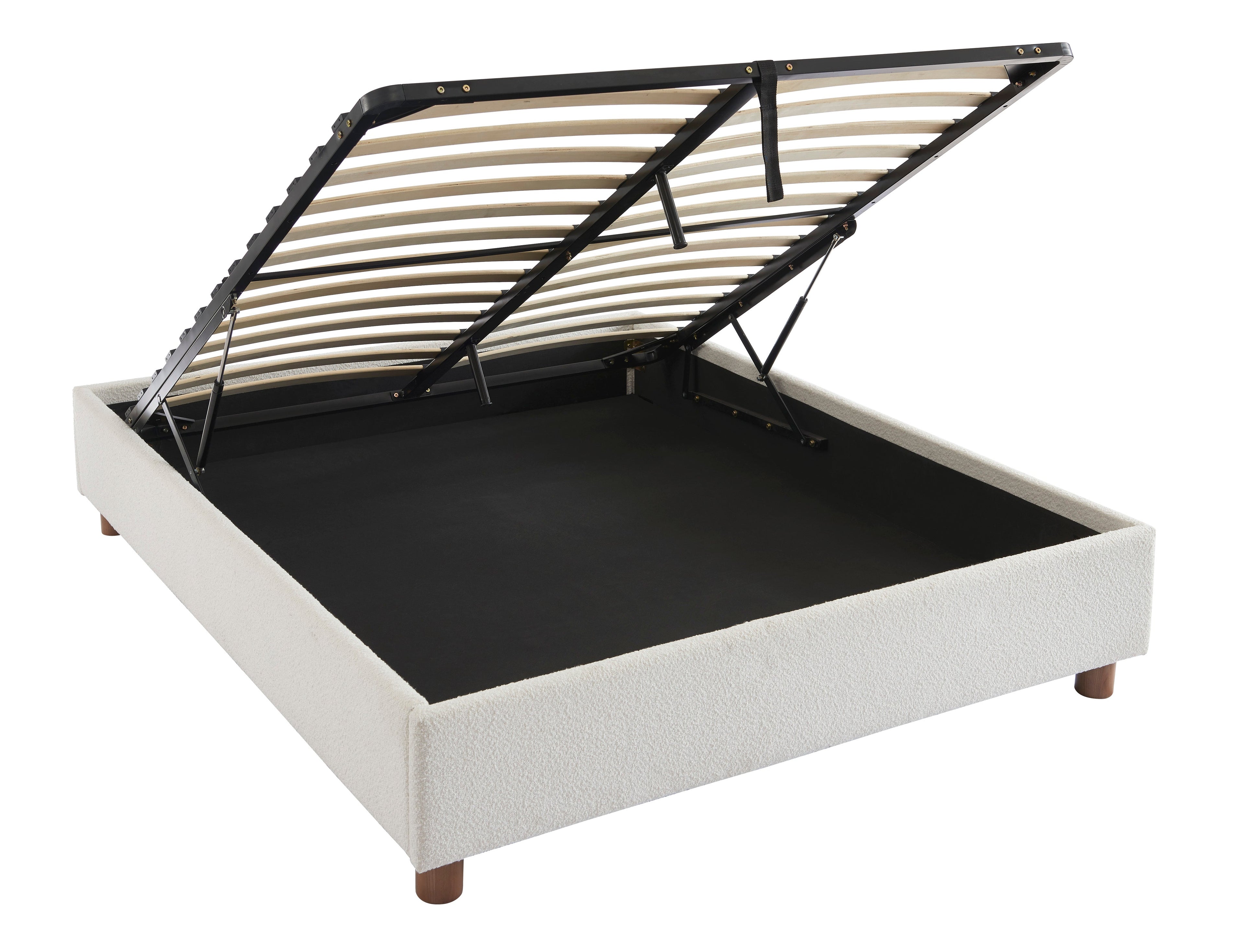 KORALL Upholstered Storage Bed with Slatted Base – White