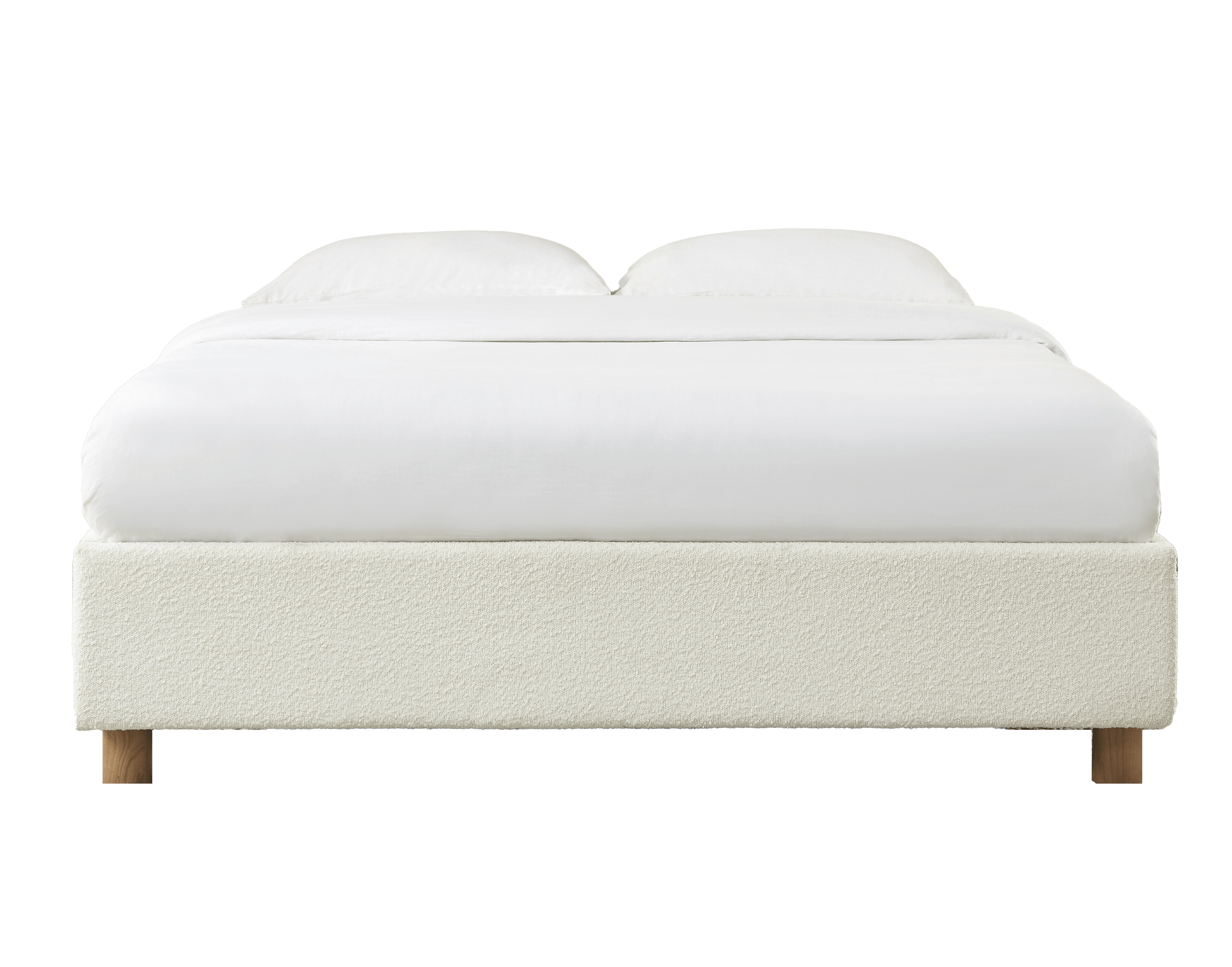 KORALL Storage Bed 63" x 79" Bouclé Upholstered Bed Frame Ecru with Slatted Base Included