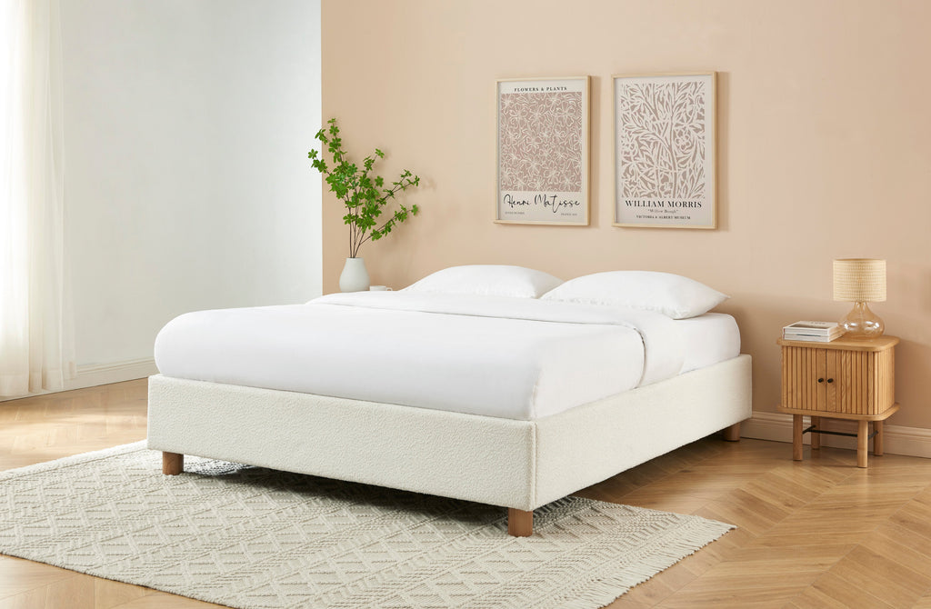 KORALL Upholstered Storage Bed with Slatted Base – White