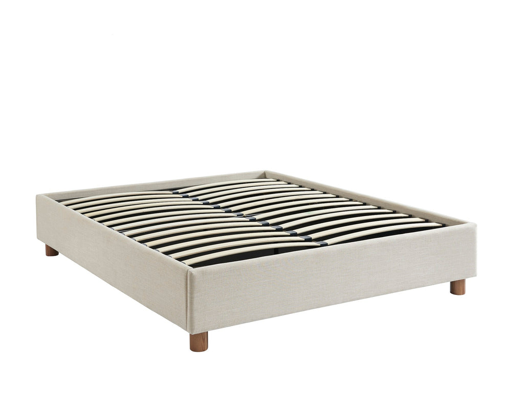 KORALL Upholstered Storage Bed with Slatted Base – Beige