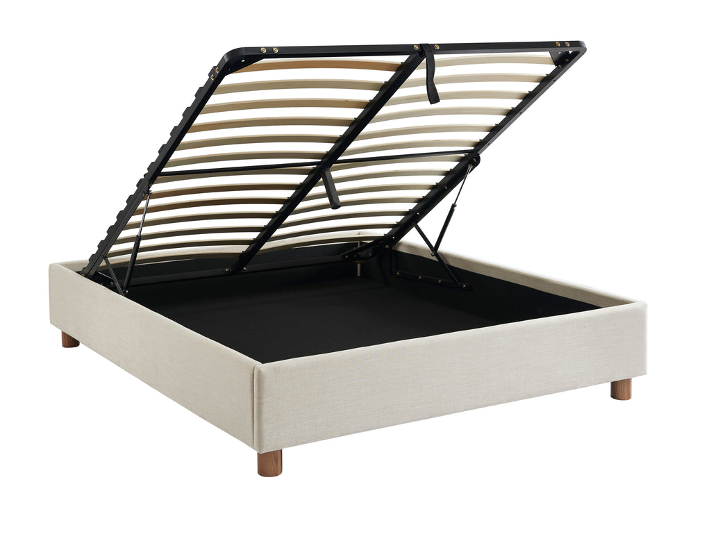 KORALL Upholstered Storage Bed with Slatted Base – Off-White