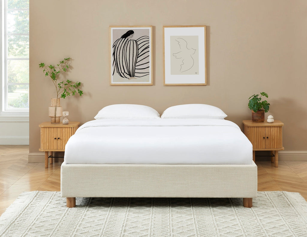 KORALL Upholstered Storage Bed with Slatted Base – Off-White