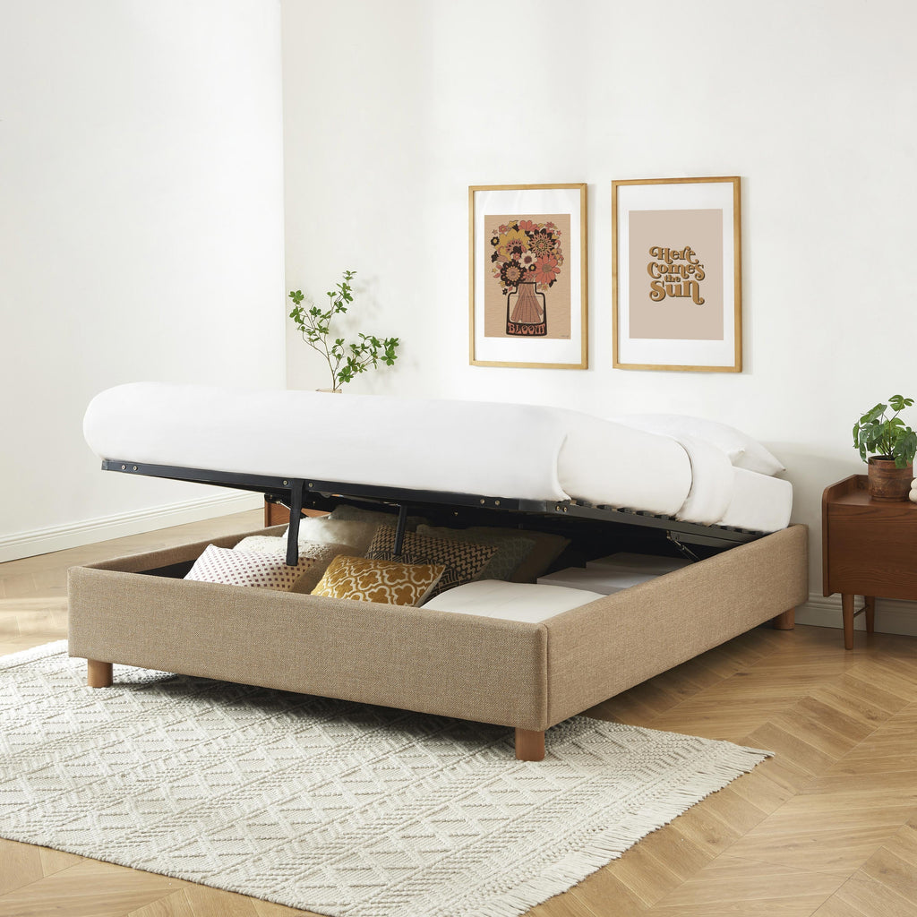 KORALL Upholstered Storage Bed with Slatted Base – Corduroy Velvet