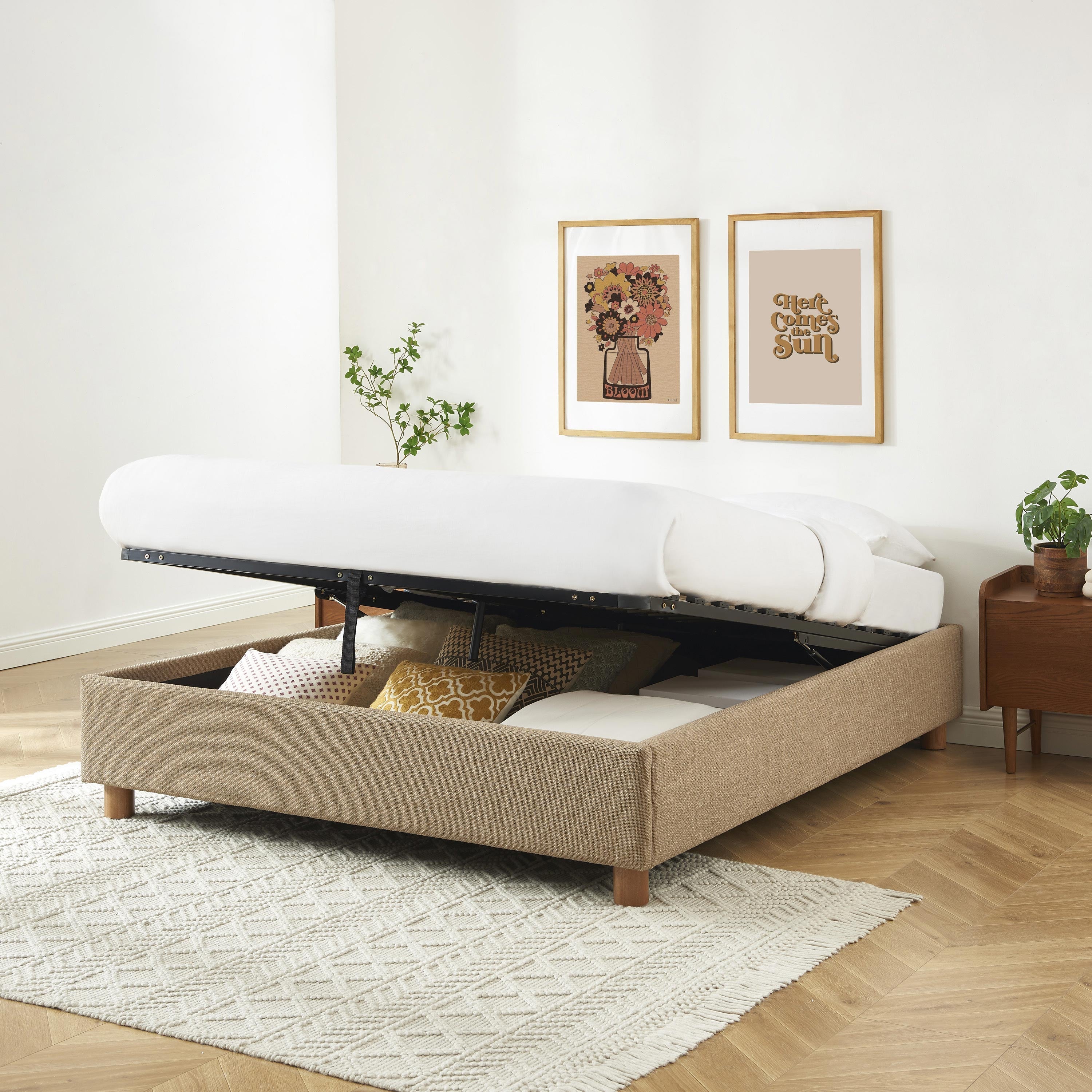 KORALL Upholstered Storage Bed with Slatted Base – Corduroy Velvet