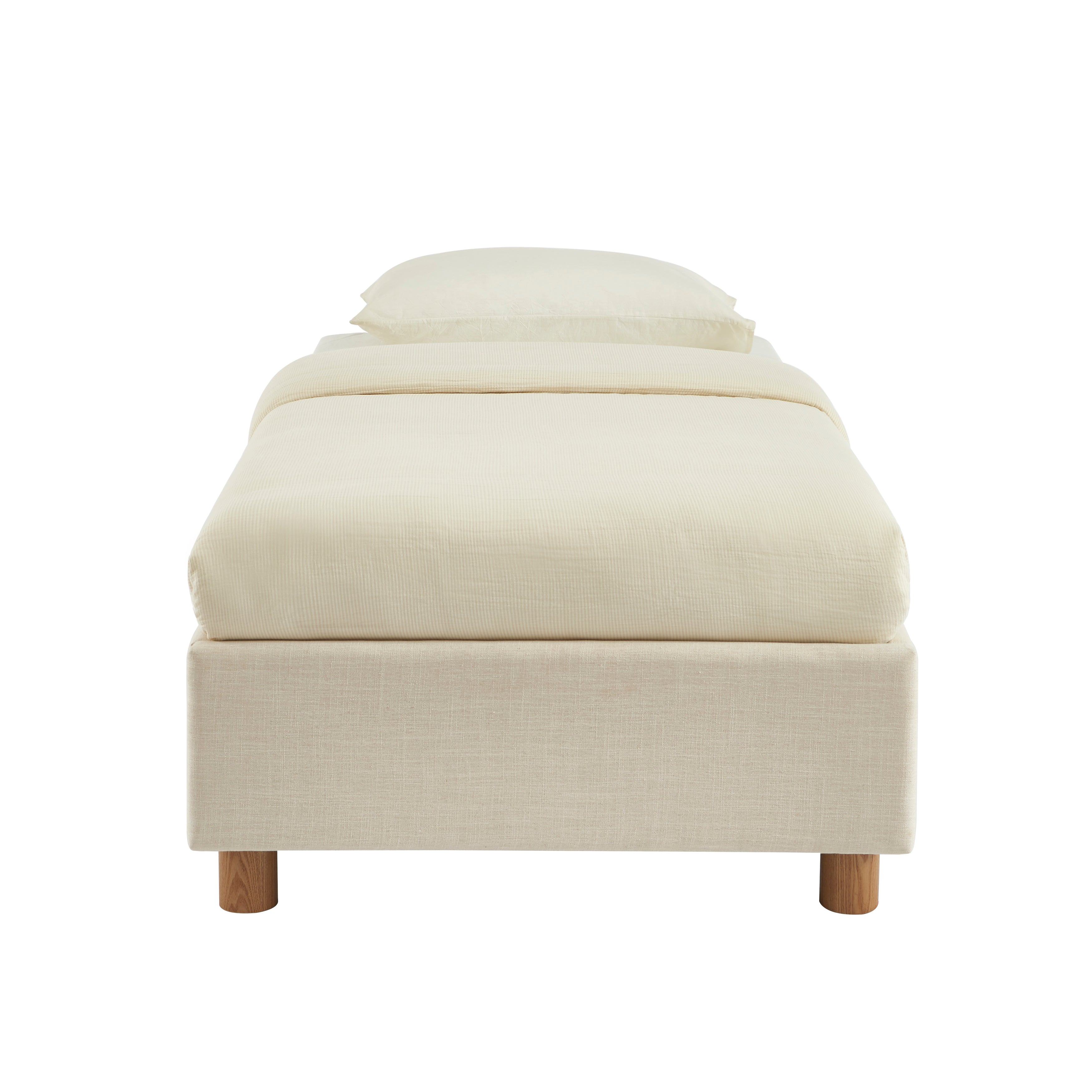 KORALL Upholstered Storage Bed with Slatted Base – Beige