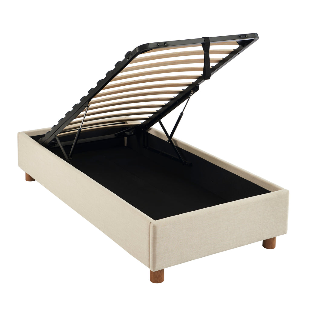 KORALL Upholstered Storage Bed with Slatted Base – Off-White